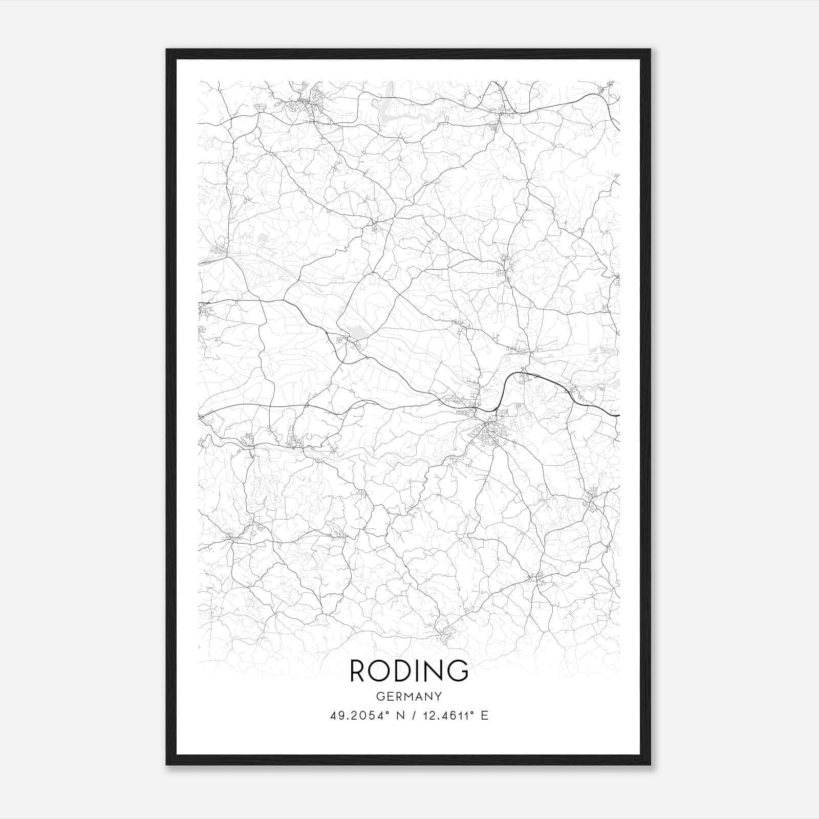 Roding Germany Map Poster, Modern Home Decor Wall Art Print