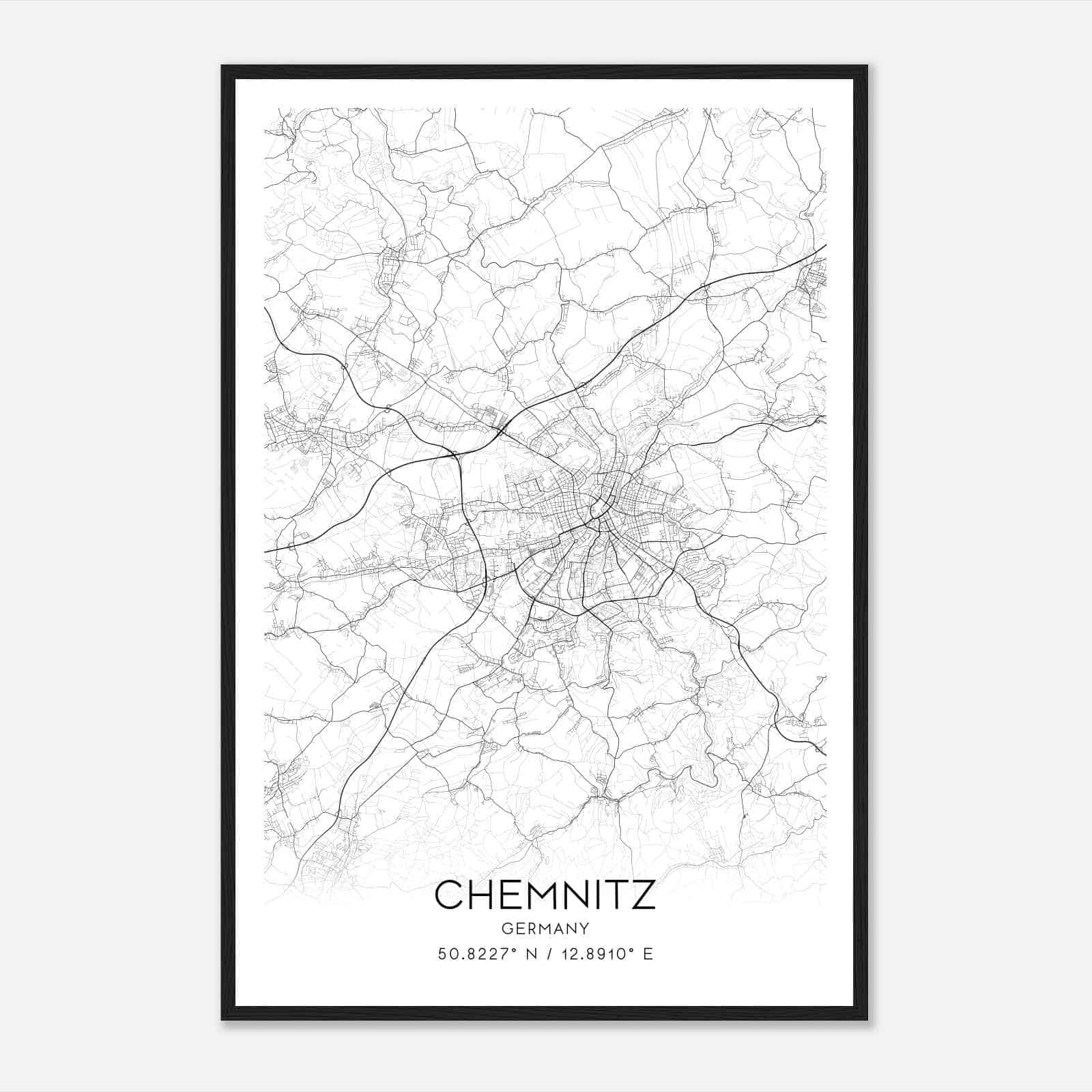 Chemnitz Germany Map Poster, Modern Home Decor Wall Art Print