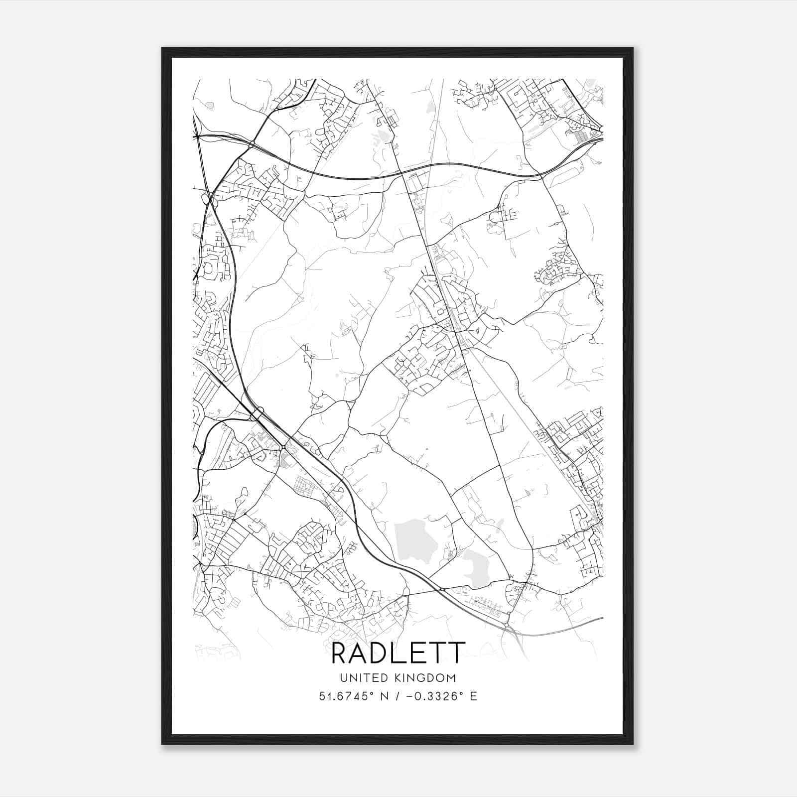 Radlett United Kingdom Map Poster, Modern Home Decor Wall Art Print