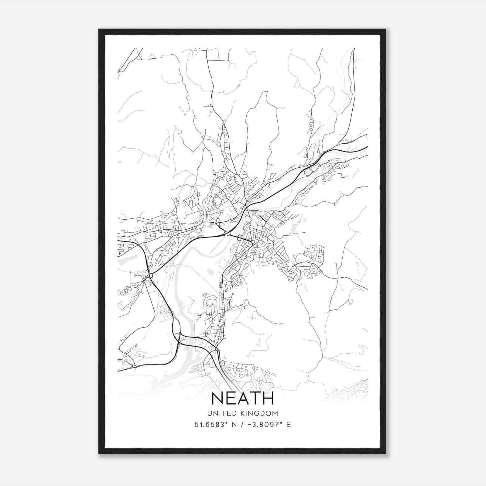 Neath United Kingdom Map Poster, Modern Home Decor Wall Art Print