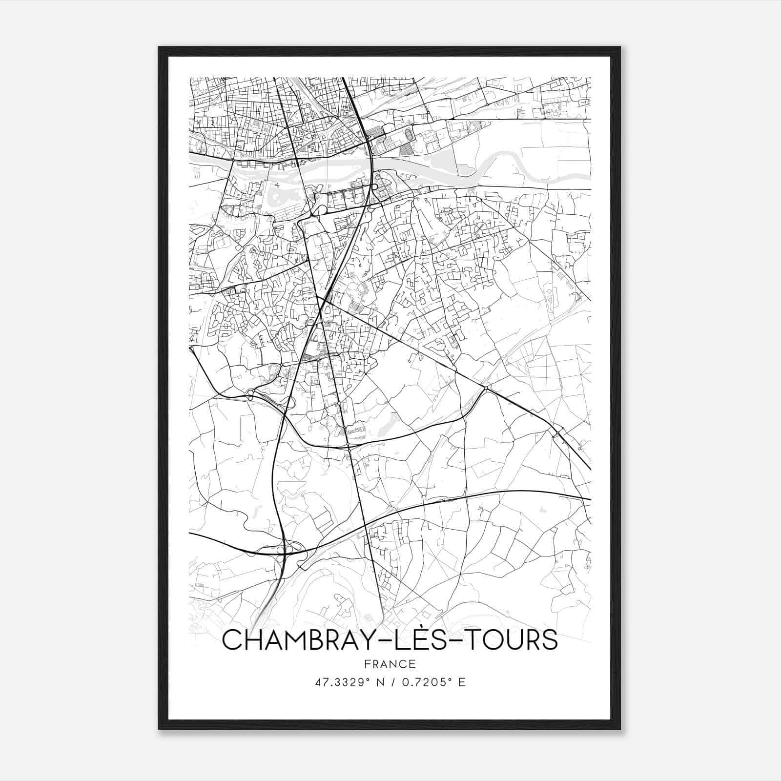 Chambray-les-Tours France Map Poster, Modern Home Decor Wall Art Print