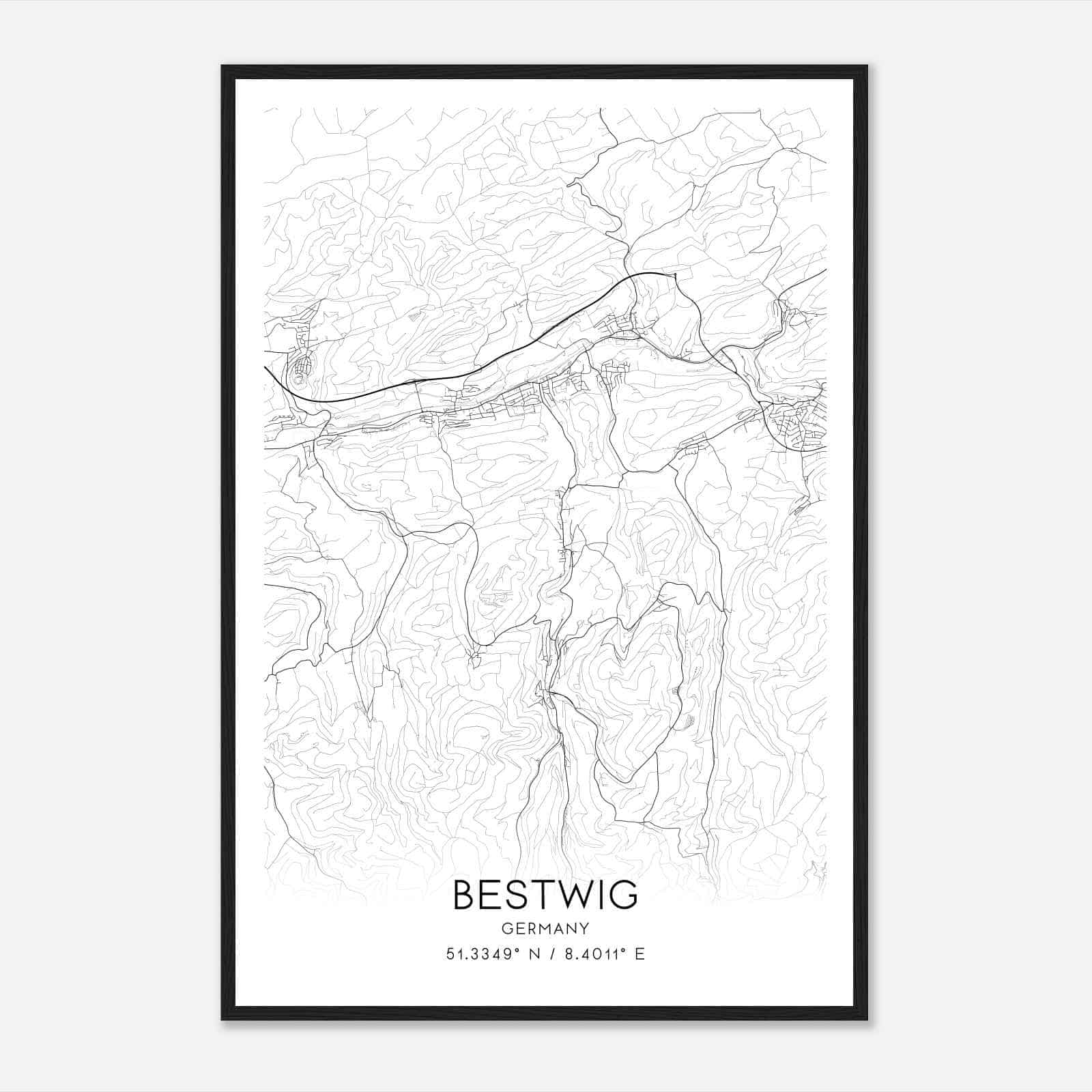 Bestwig Germany Map Poster, Modern Home Decor Wall Art Print