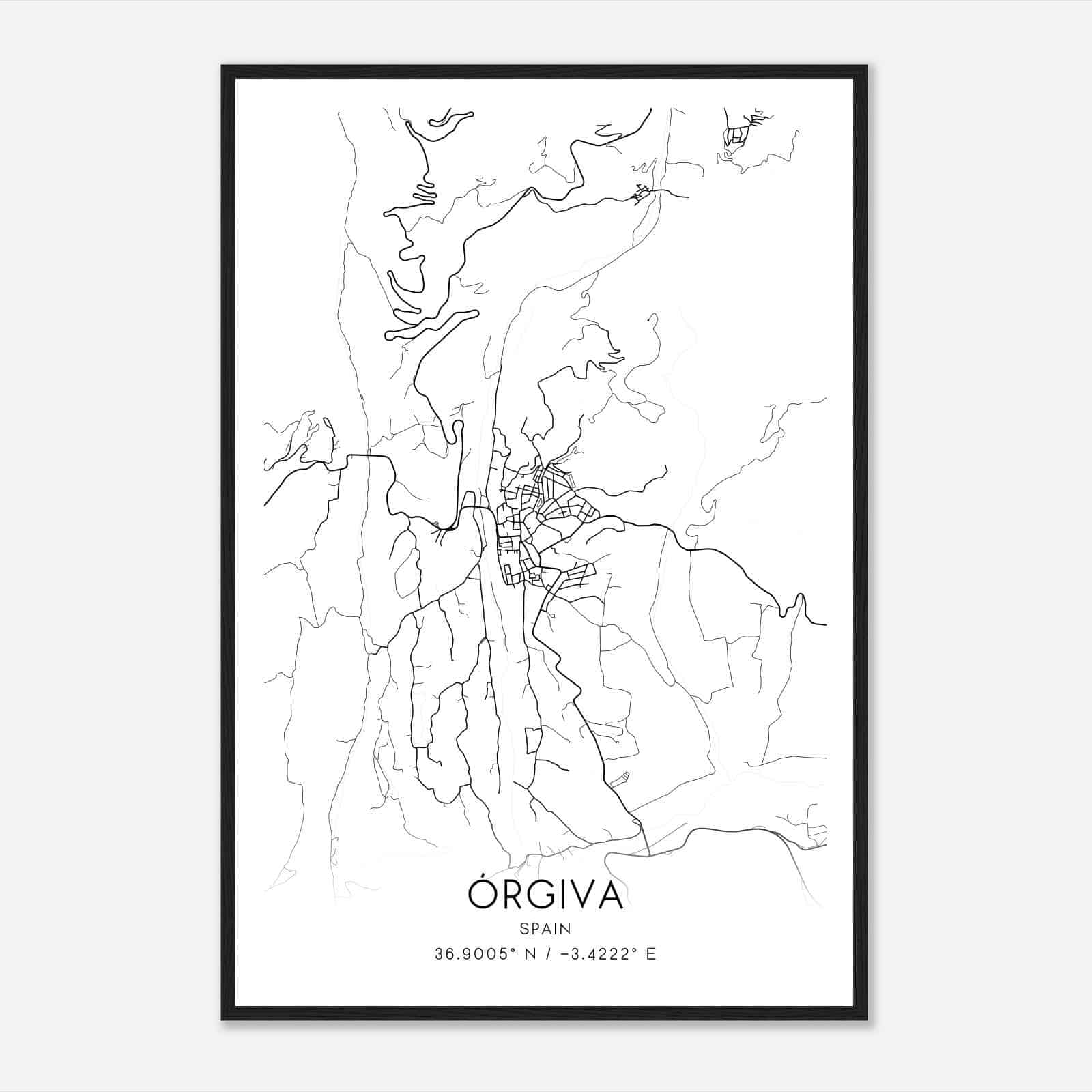 Orjiva Spain Map Poster, Modern Home Decor Wall Art Print