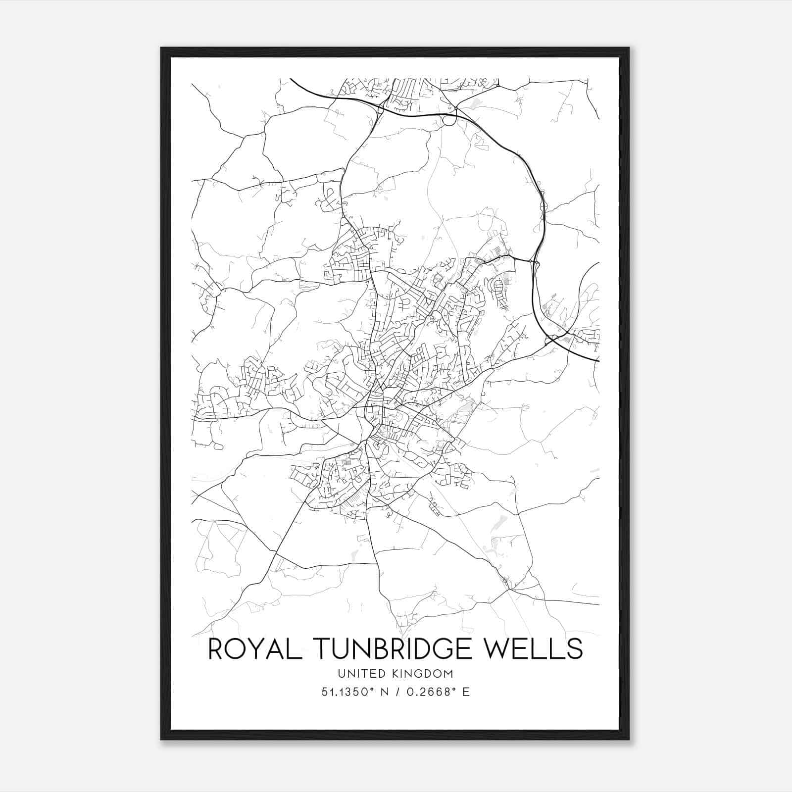 Royal Tunbridge Wells United Kingdom Map Poster, Modern Home Decor Wall Art Print
