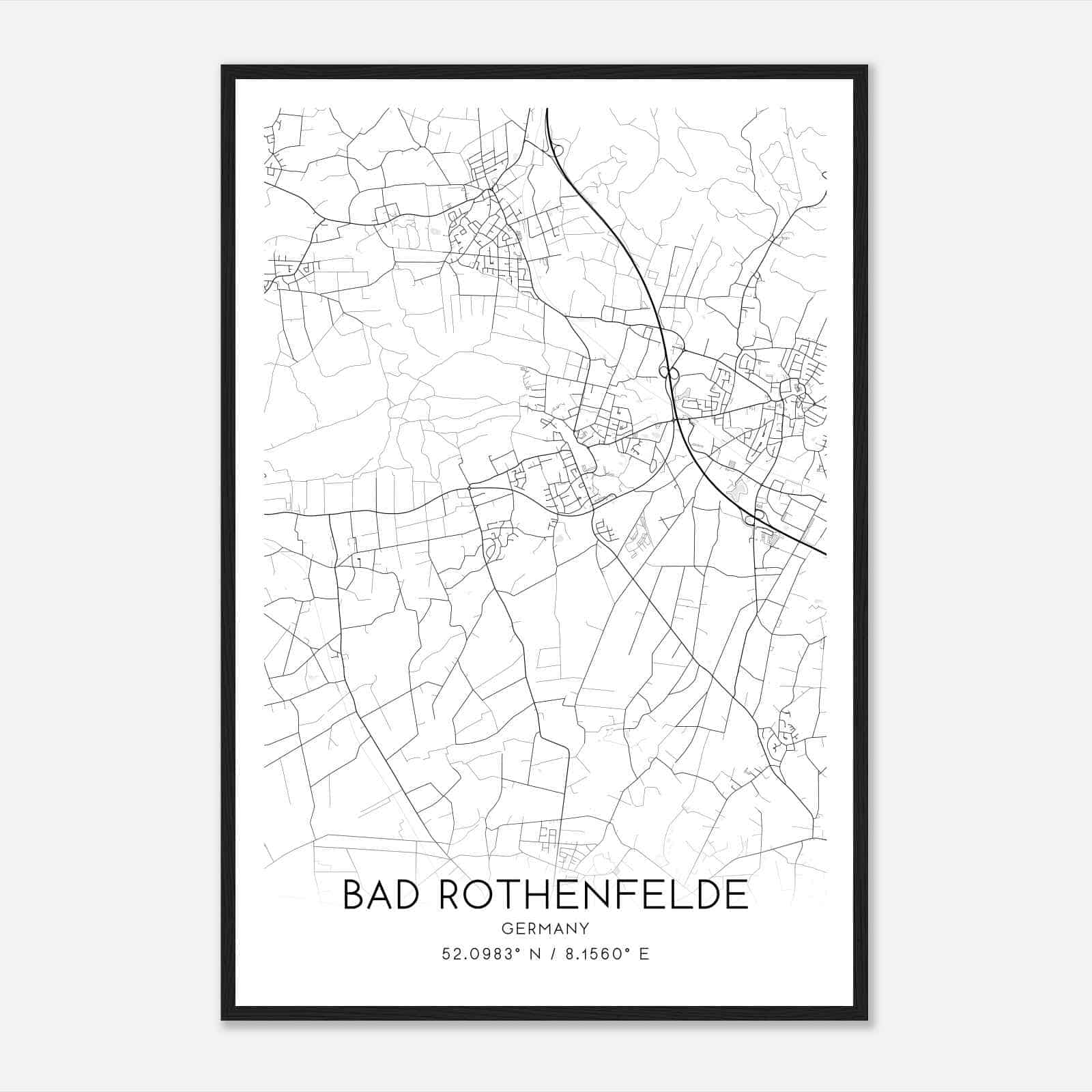 Bad Rothenfelde Germany Map Poster, Modern Home Decor Wall Art Print