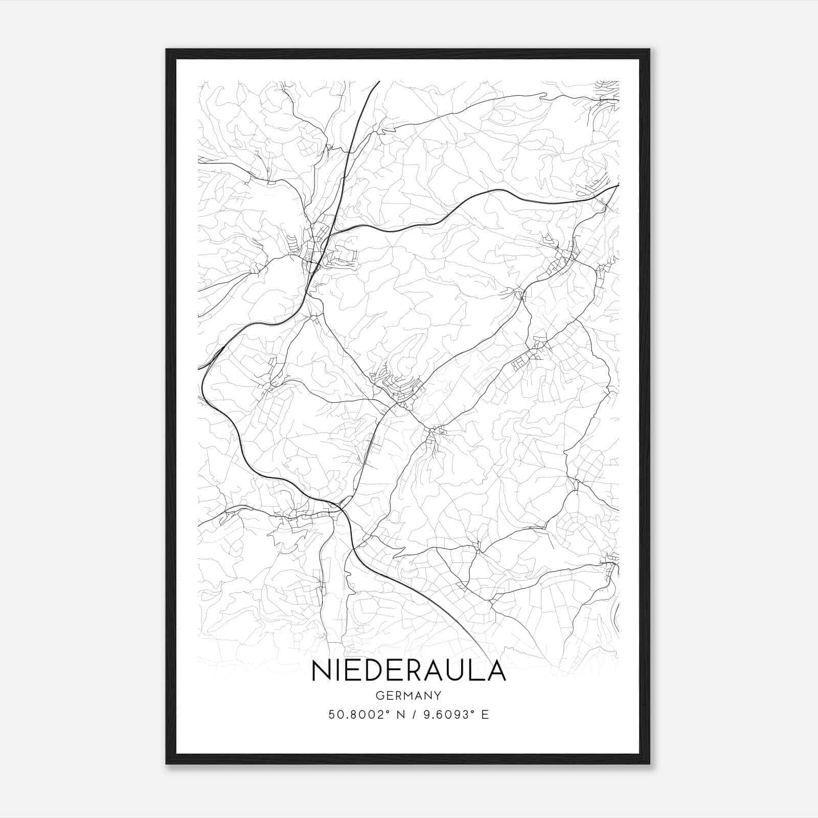 Niederaula Germany Map Poster, Modern Home Decor Wall Art Print
