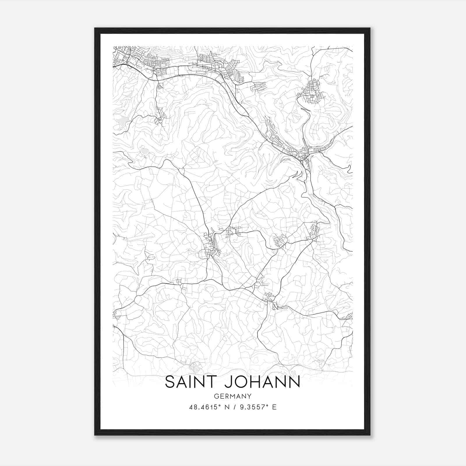 Sankt Johann Germany Map Poster, Modern Home Decor Wall Art Print