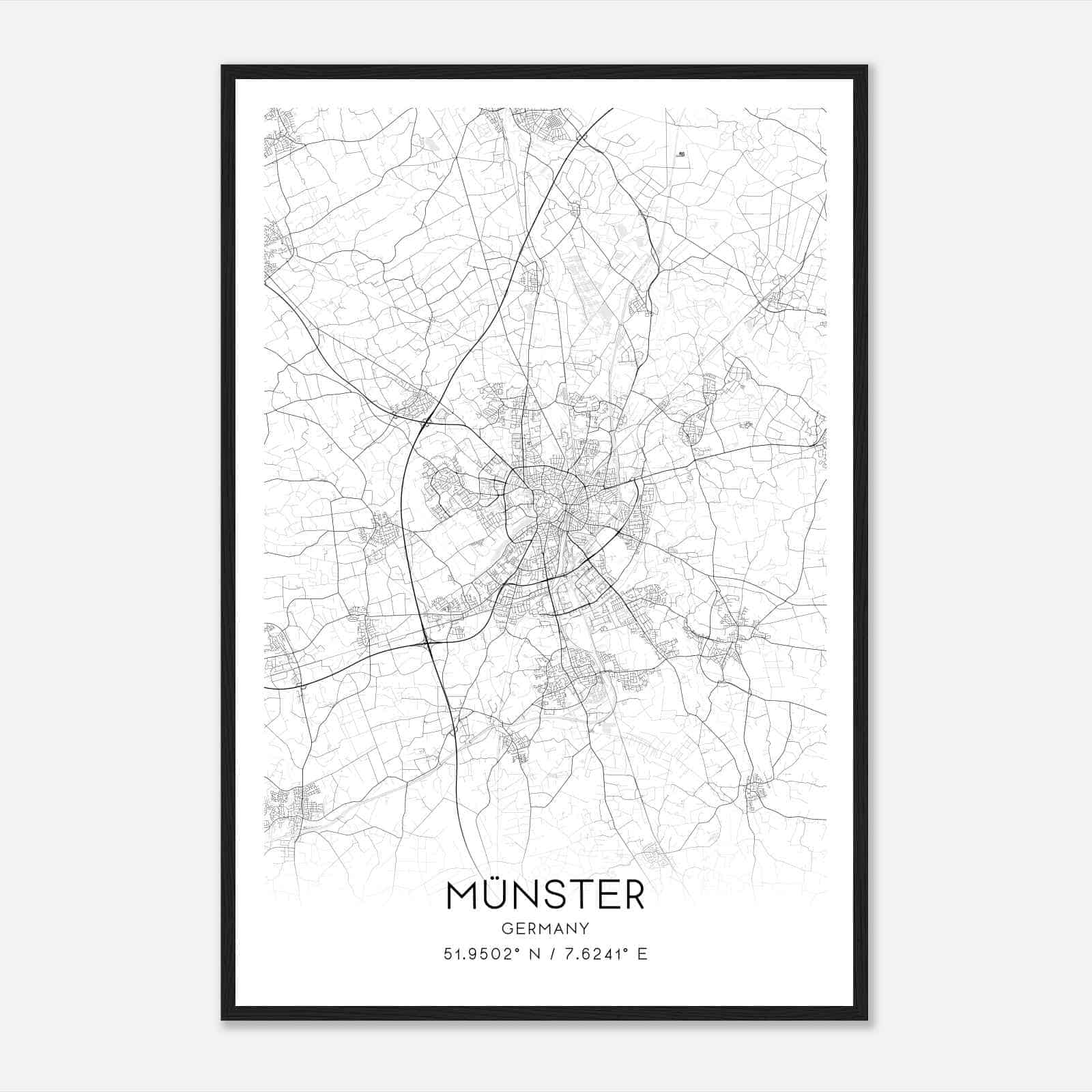 Munster Germany Map Poster, Modern Home Decor Wall Art Print