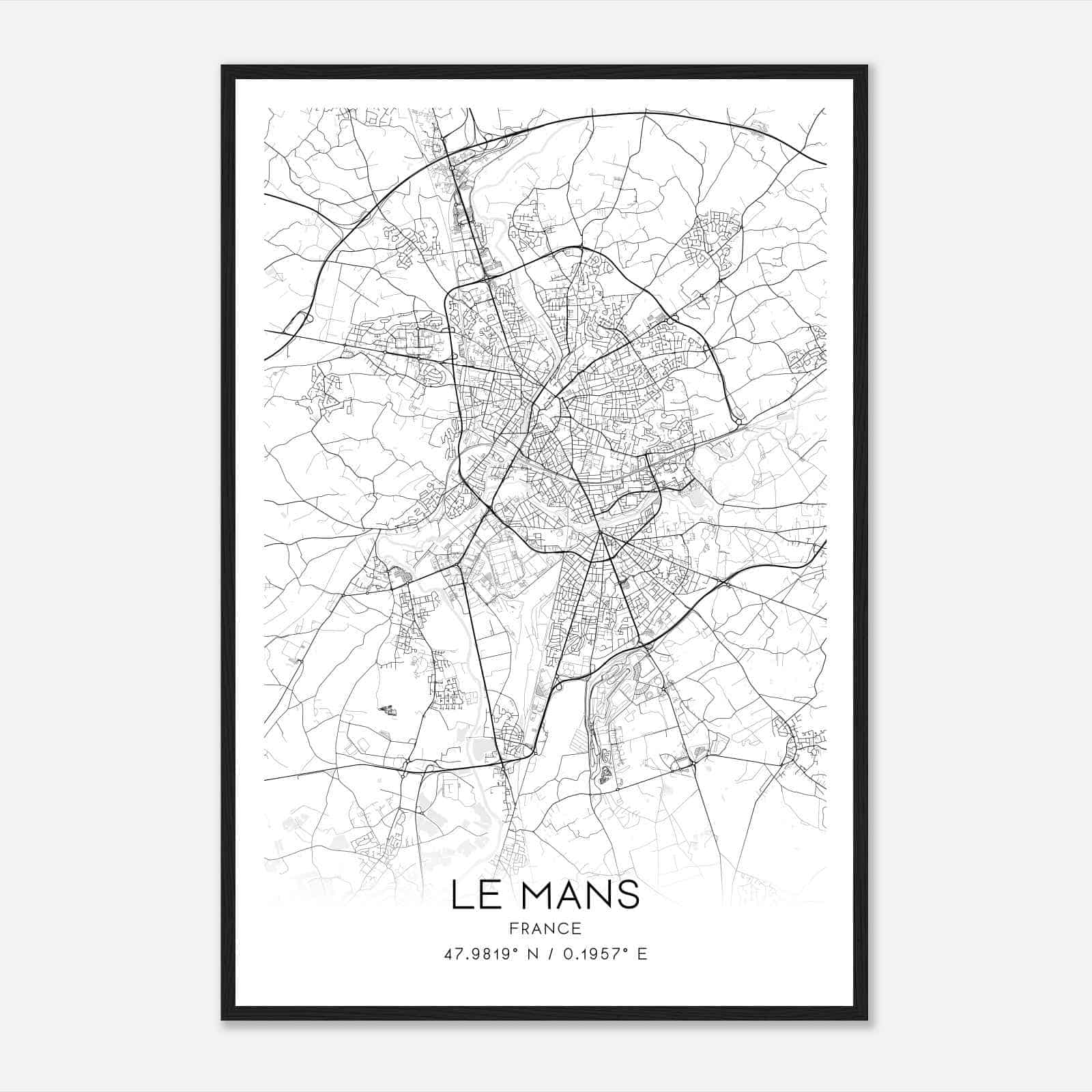 Le Mans France Map Poster, Modern Home Decor Wall Art Print