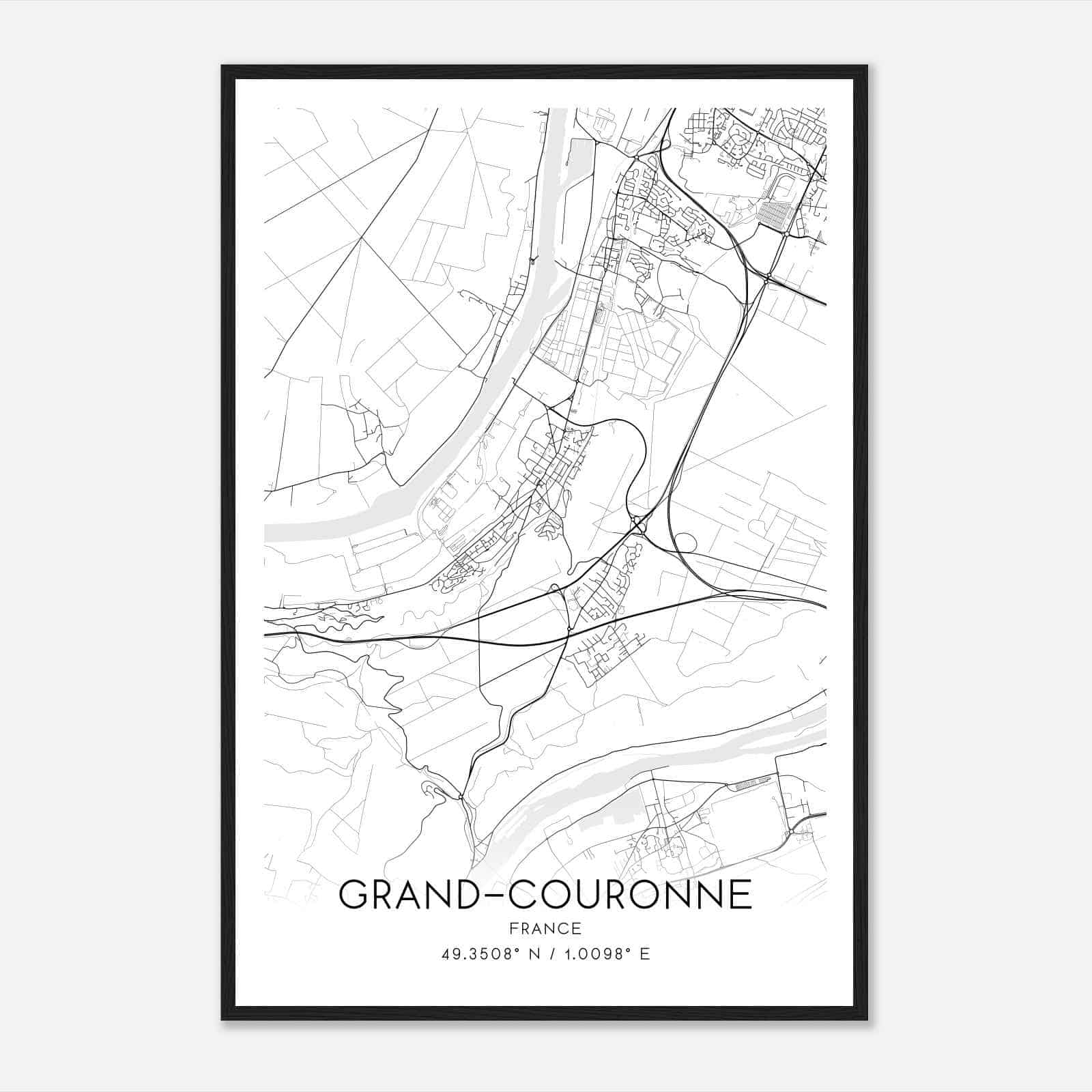 Grand-Couronne France Map Poster, Modern Home Decor Wall Art Print