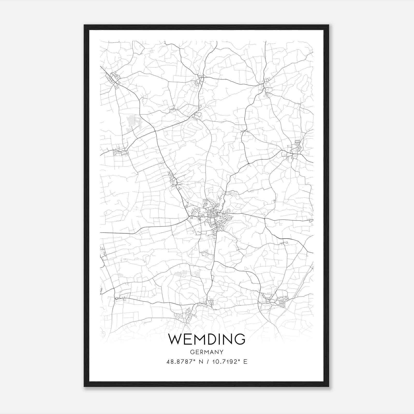 Wemding Germany Map Poster, Modern Home Decor Wall Art Print