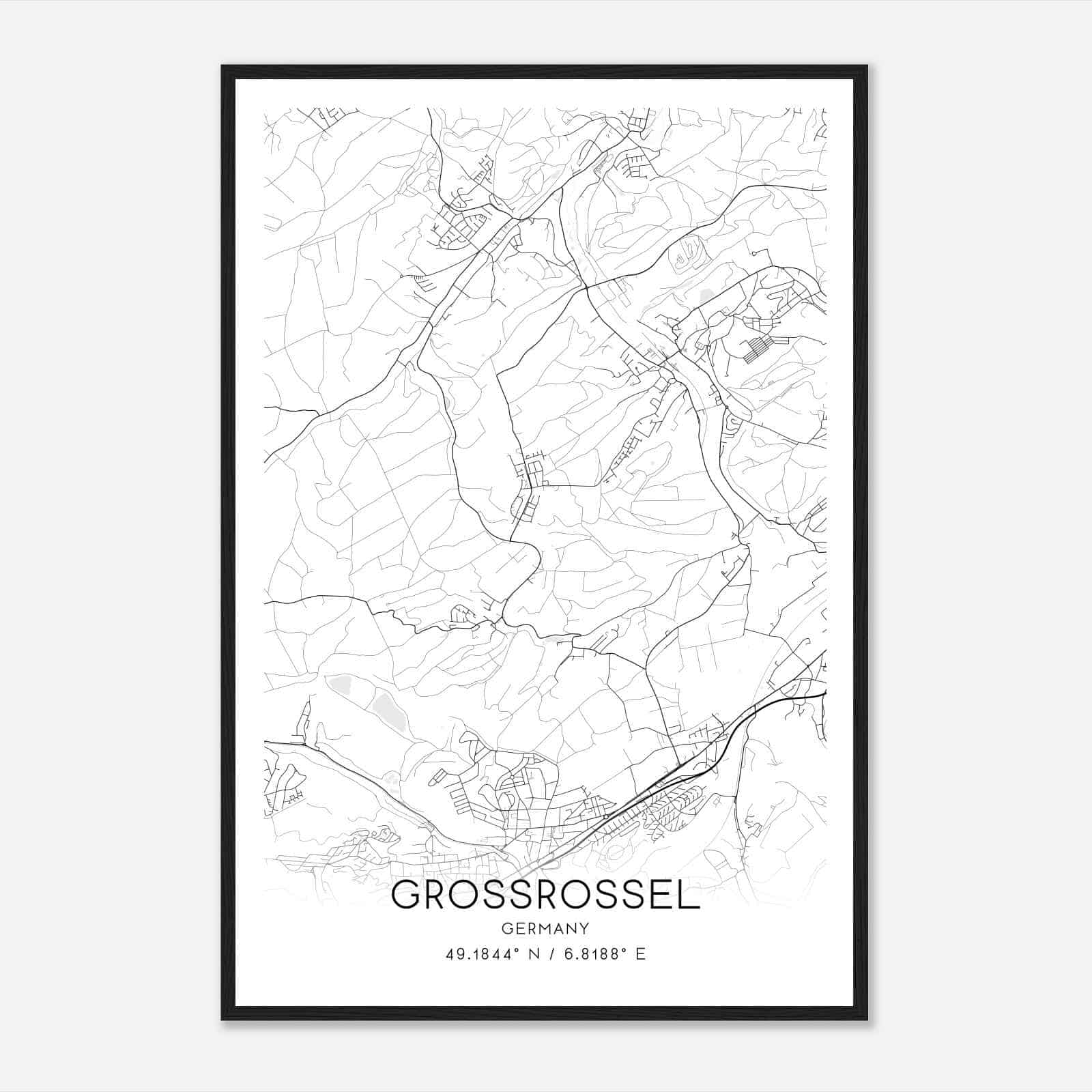 Grossrosseln Germany Map Poster, Modern Home Decor Wall Art Print