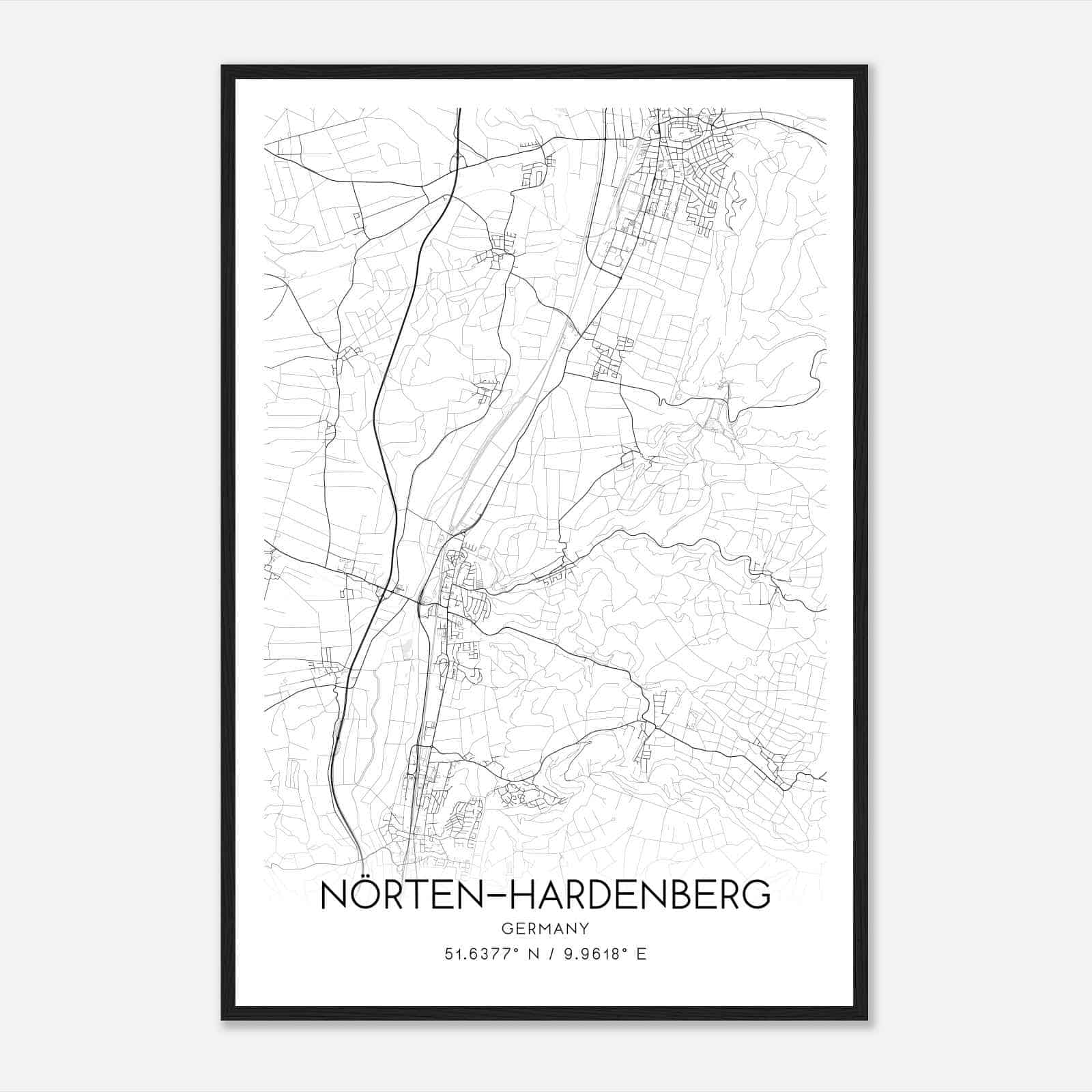 Norten-Hardenberg Germany Map Poster, Modern Home Decor Wall Art Print