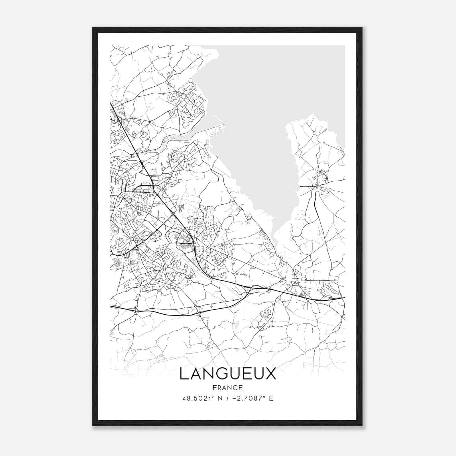Langueux France Map Poster, Modern Home Decor Wall Art Print
