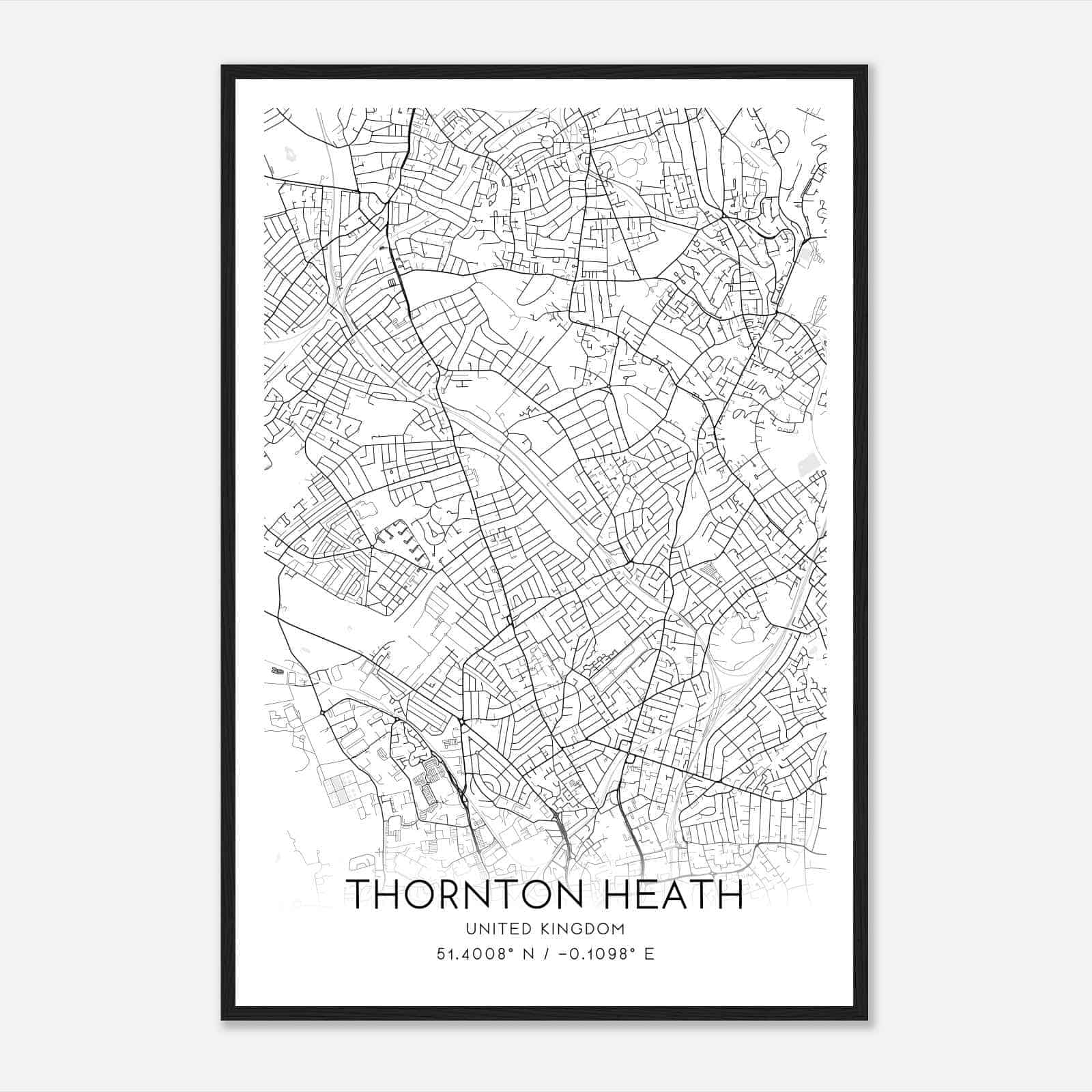 Thornton Heath United Kingdom Map Poster, Modern Home Decor Wall Art Print