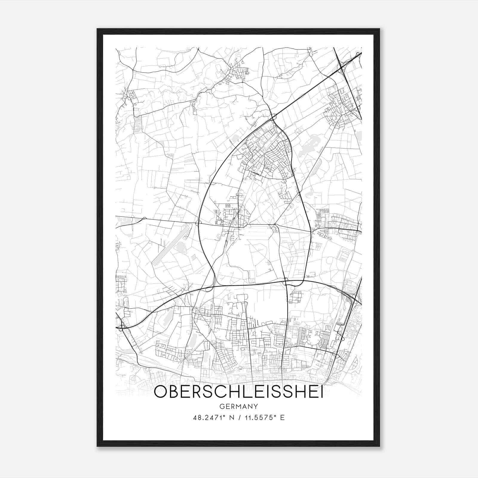 Oberschleissheim Germany Map Poster, Modern Home Decor Wall Art Print