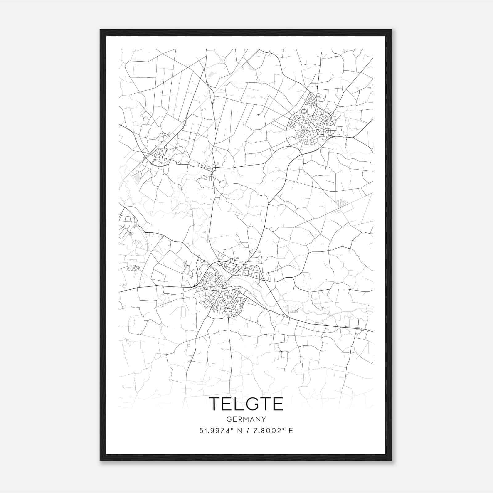 Telgte Germany Map Poster, Modern Home Decor Wall Art Print