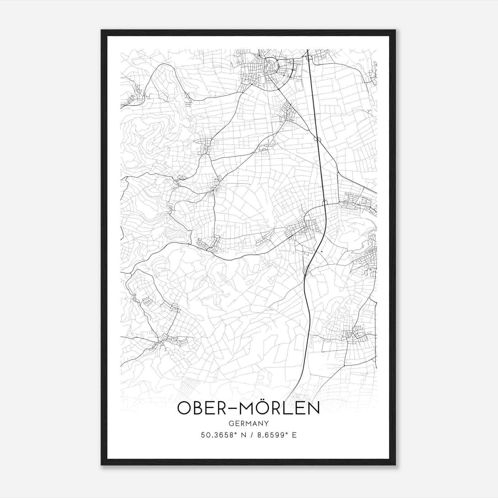 Ober-Morlen Germany Map Poster, Modern Home Decor Wall Art Print
