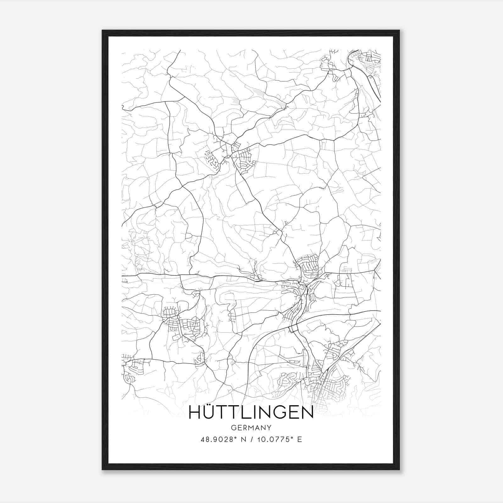 Huttlingen Germany Map Poster, Modern Home Decor Wall Art Print