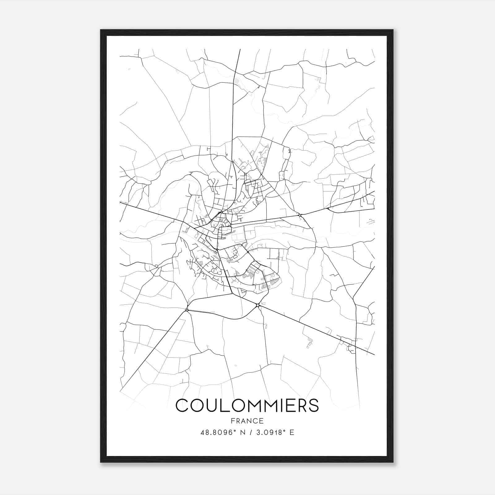 Coulommiers France Map Poster, Modern Home Decor Wall Art Print