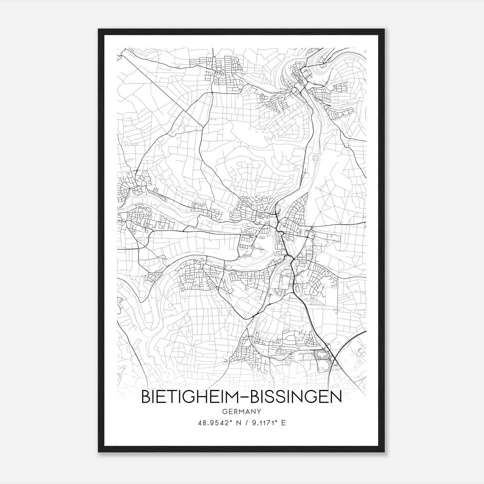 Bietigheim-Bissingen Germany Map Poster, Modern Home Decor Wall Art Print