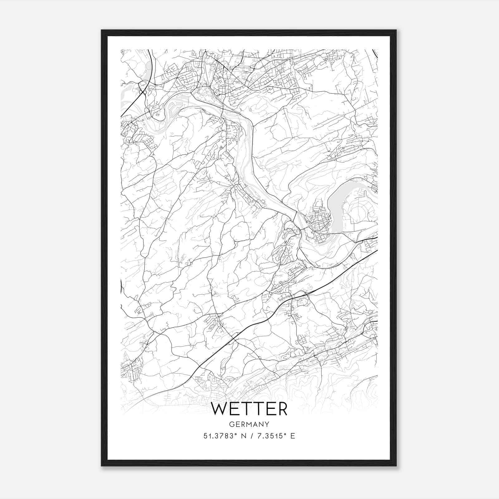 Wetter (Ruhr) Germany Map Poster, Modern Home Decor Wall Art Print