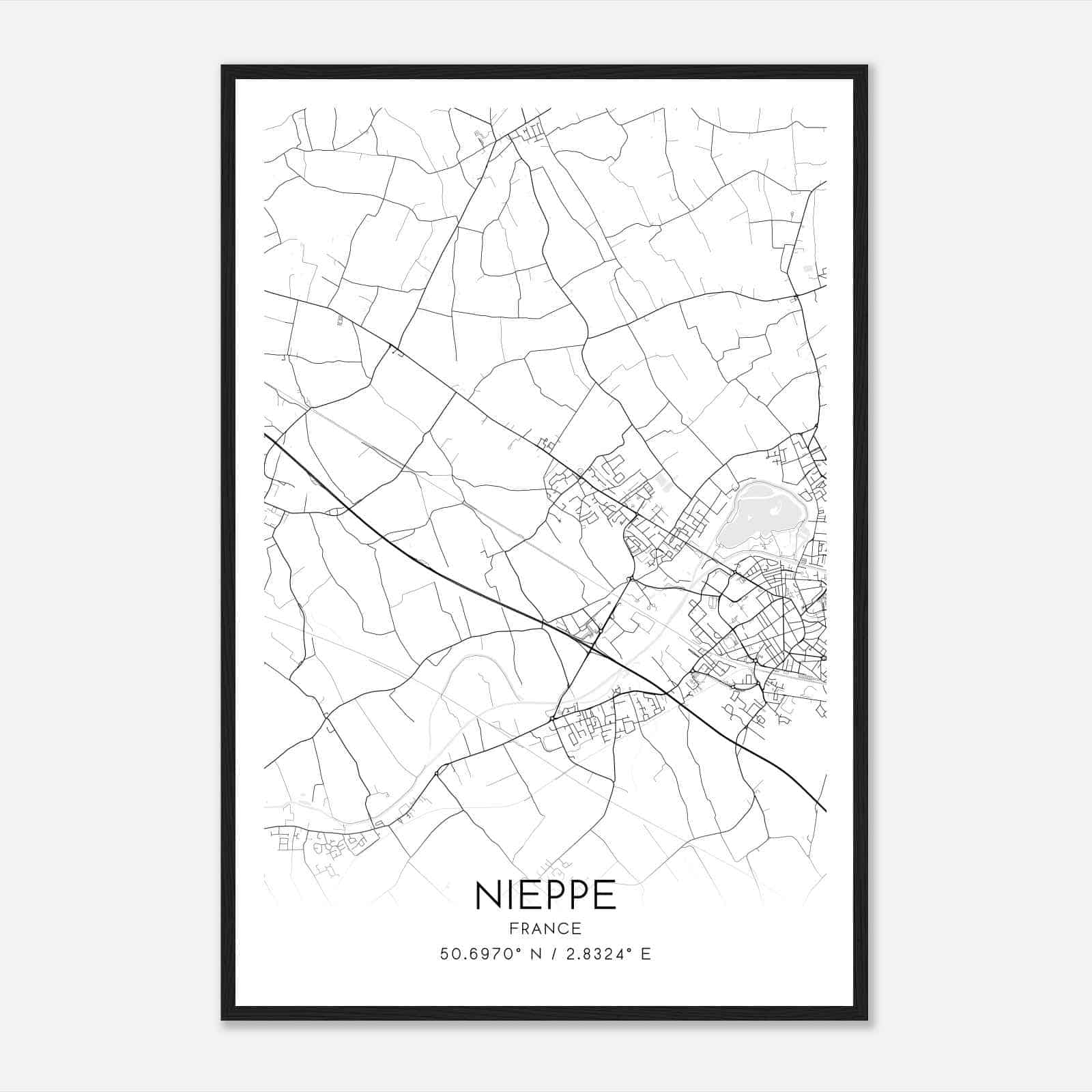 Nieppe France Map Poster, Modern Home Decor Wall Art Print