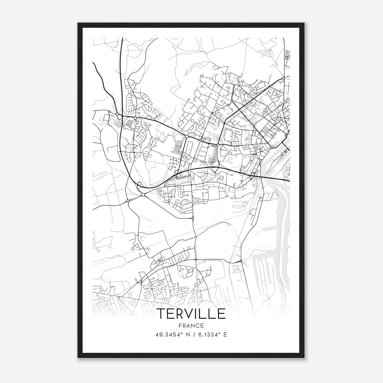 Terville France Map Poster, Modern Home Decor Wall Art Print