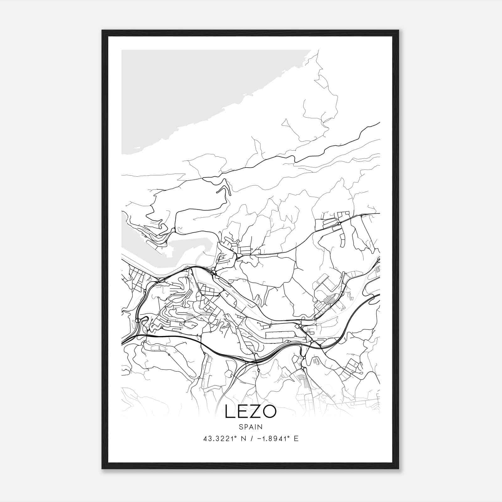 Lezo Spain Map Poster, Modern Home Decor Wall Art Print