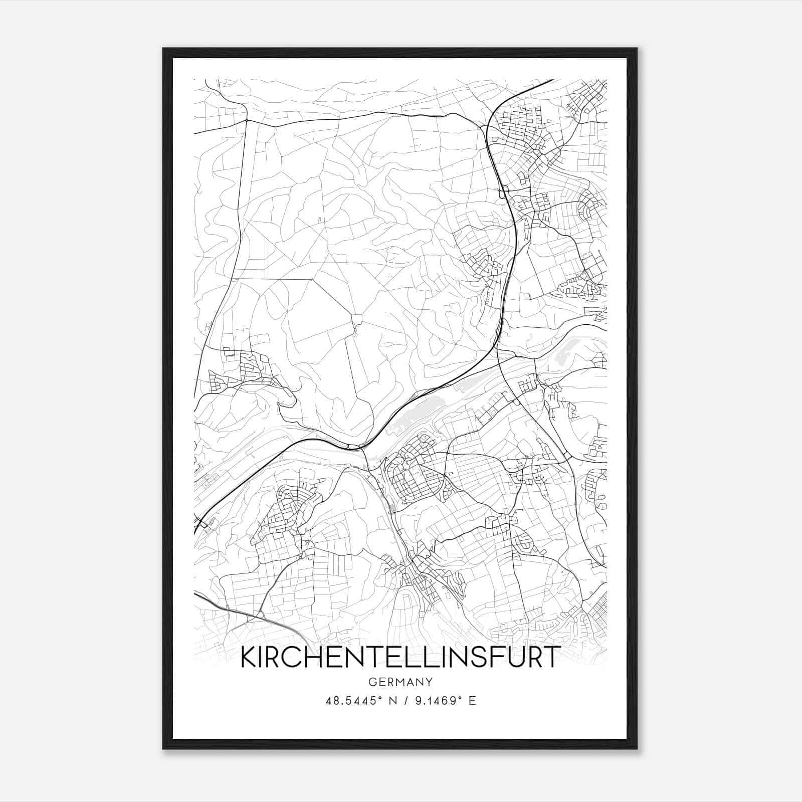 Kirchentellinsfurt Germany Map Poster, Modern Home Decor Wall Art Print