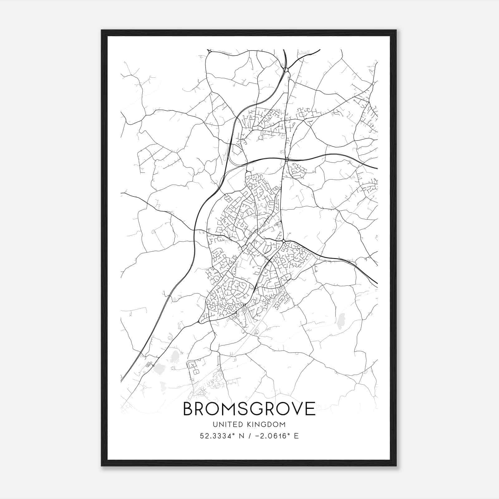 Bromsgrove United Kingdom Map Poster, Modern Home Decor Wall Art Print