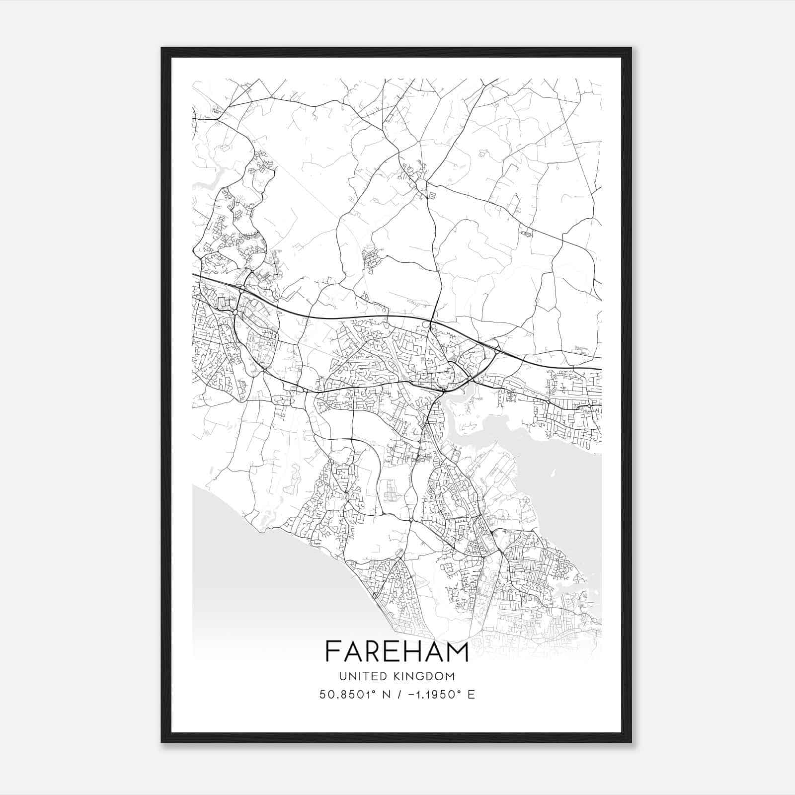 Fareham United Kingdom Map Poster, Modern Home Decor Wall Art Print