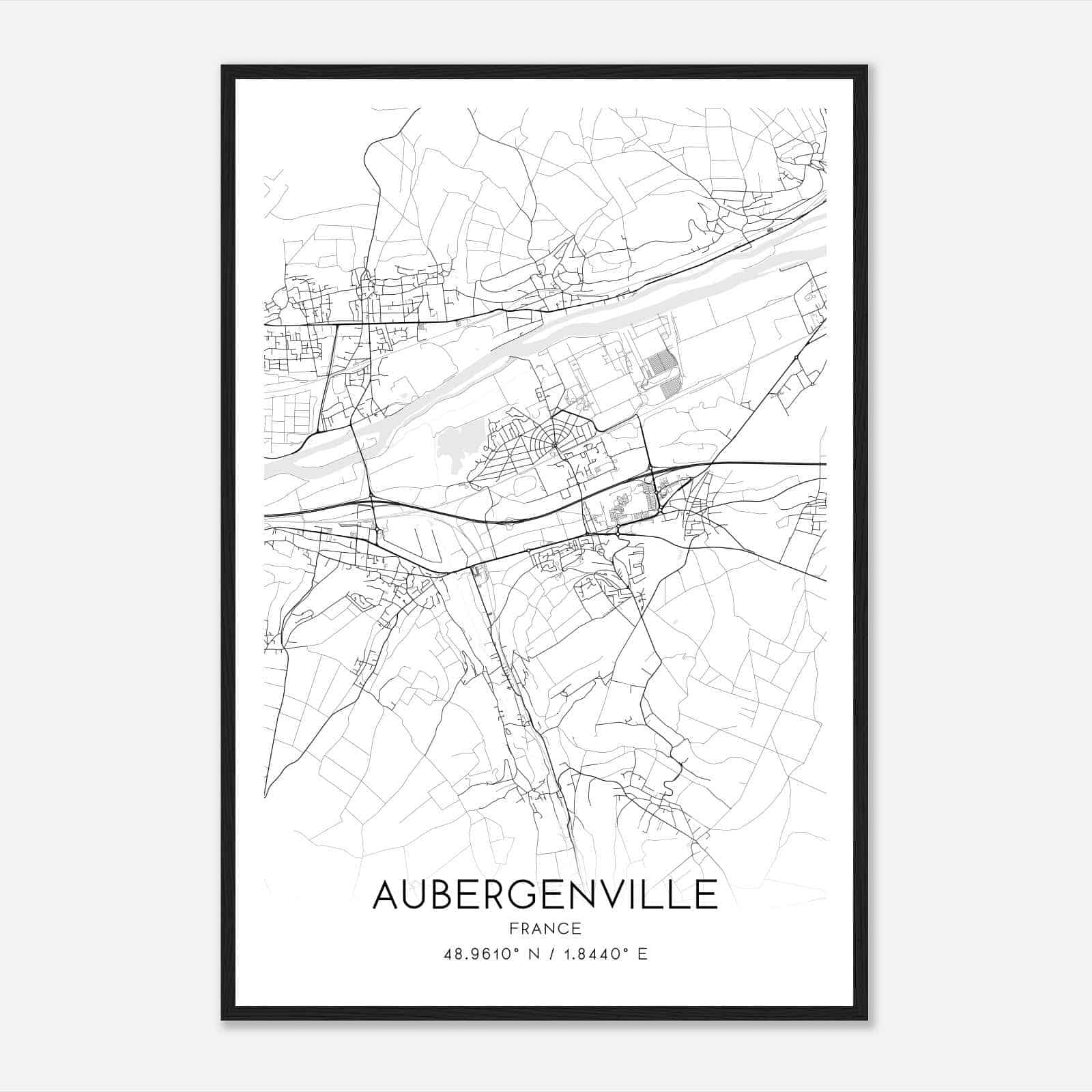 Aubergenville France Map Poster, Modern Home Decor Wall Art Print