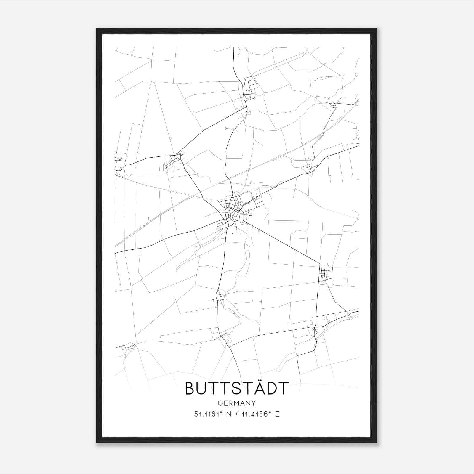 Buttstadt Germany Map Poster, Modern Home Decor Wall Art Print