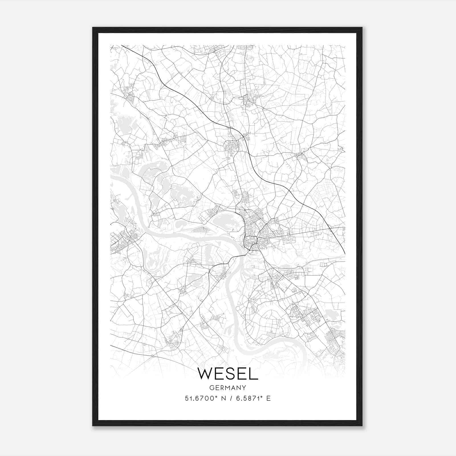 Wesel Germany Map Poster, Modern Home Decor Wall Art Print