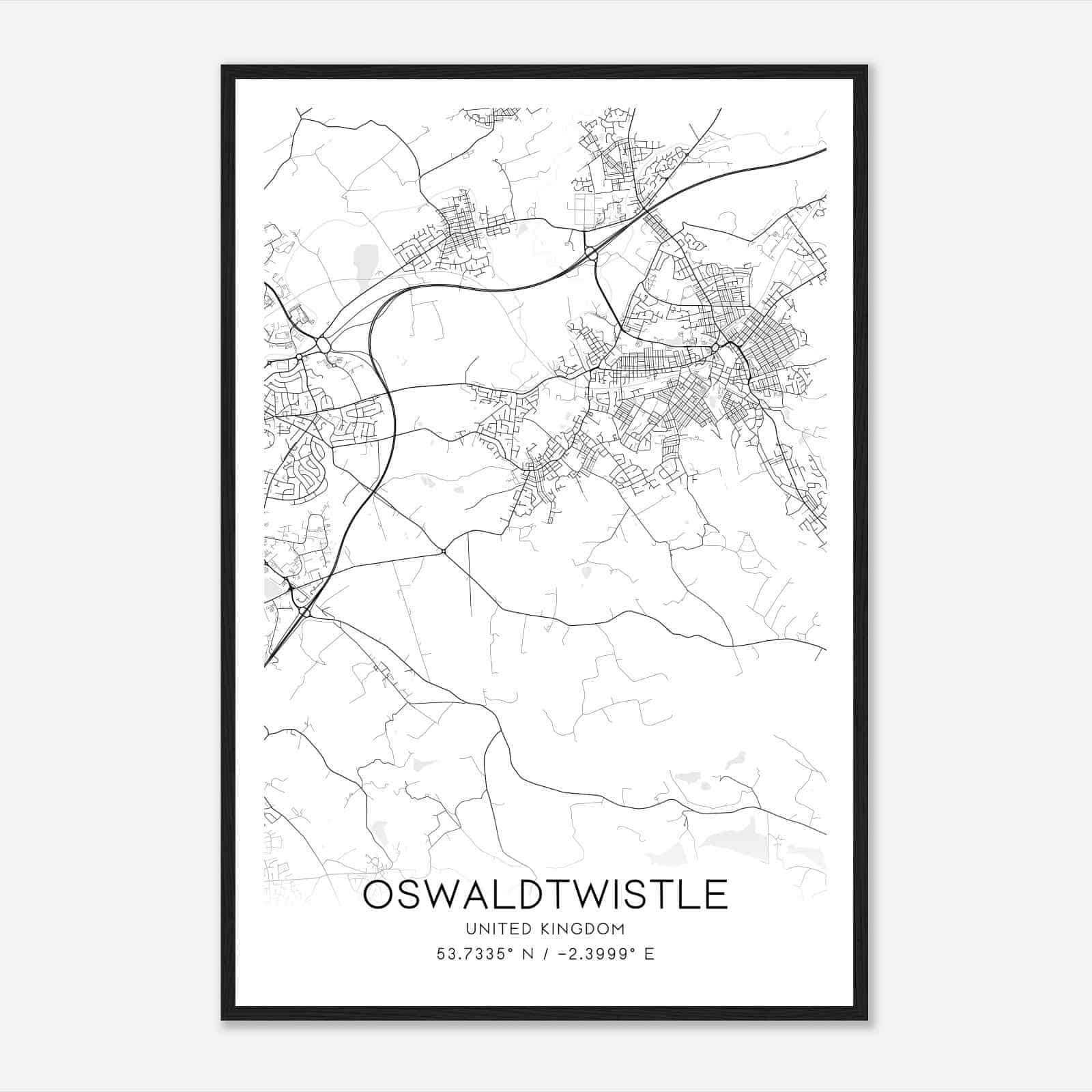 Oswaldtwistle United Kingdom Map Poster, Modern Home Decor Wall Art Print