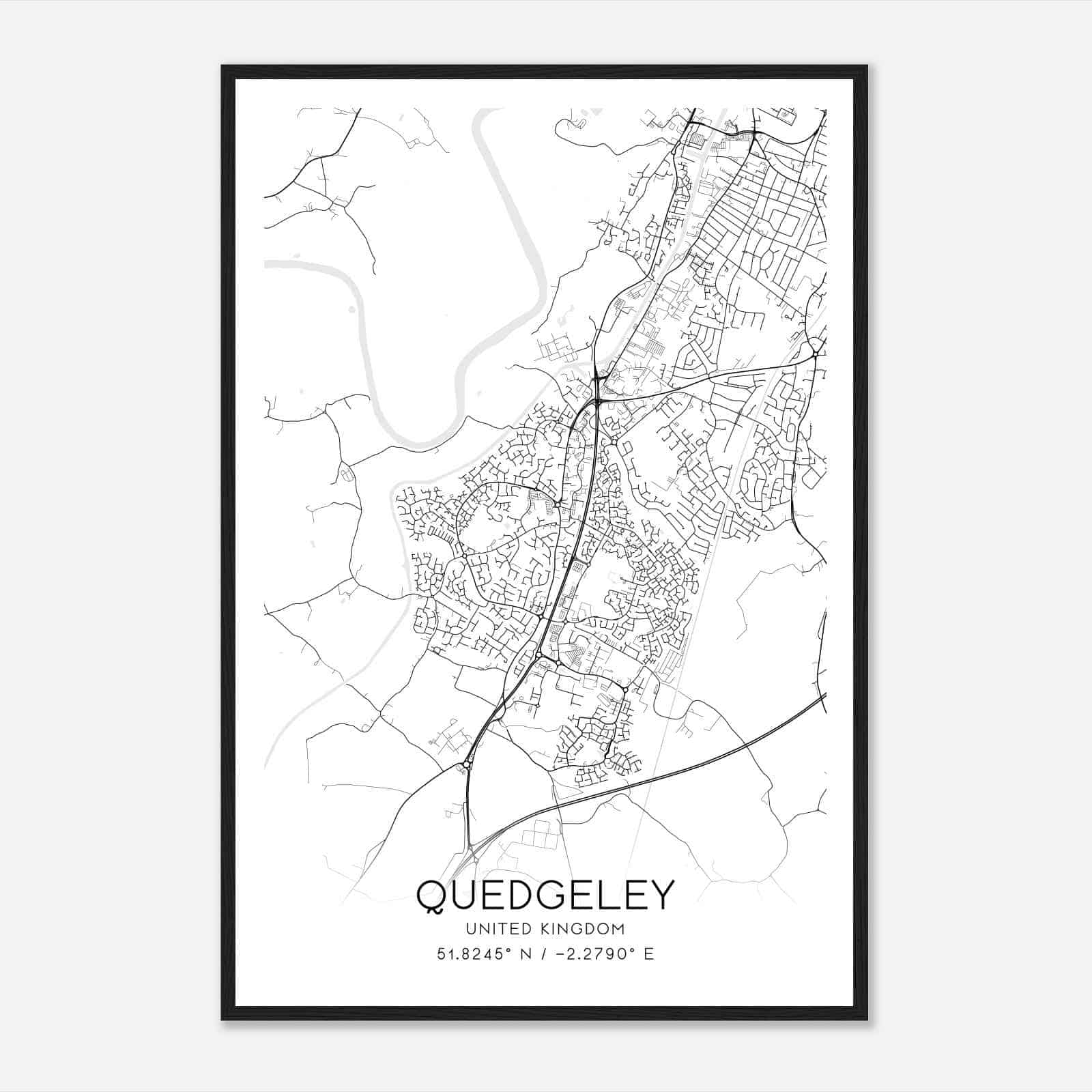 Quedgeley United Kingdom Map Poster, Modern Home Decor Wall Art Print