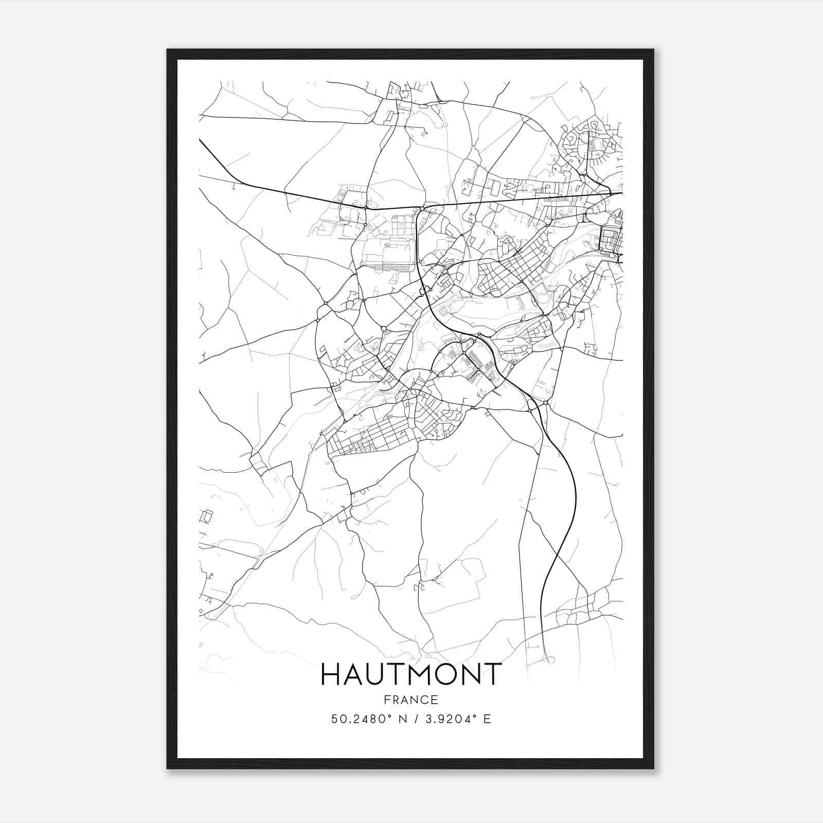 Hautmont France Map Poster, Modern Home Decor Wall Art Print