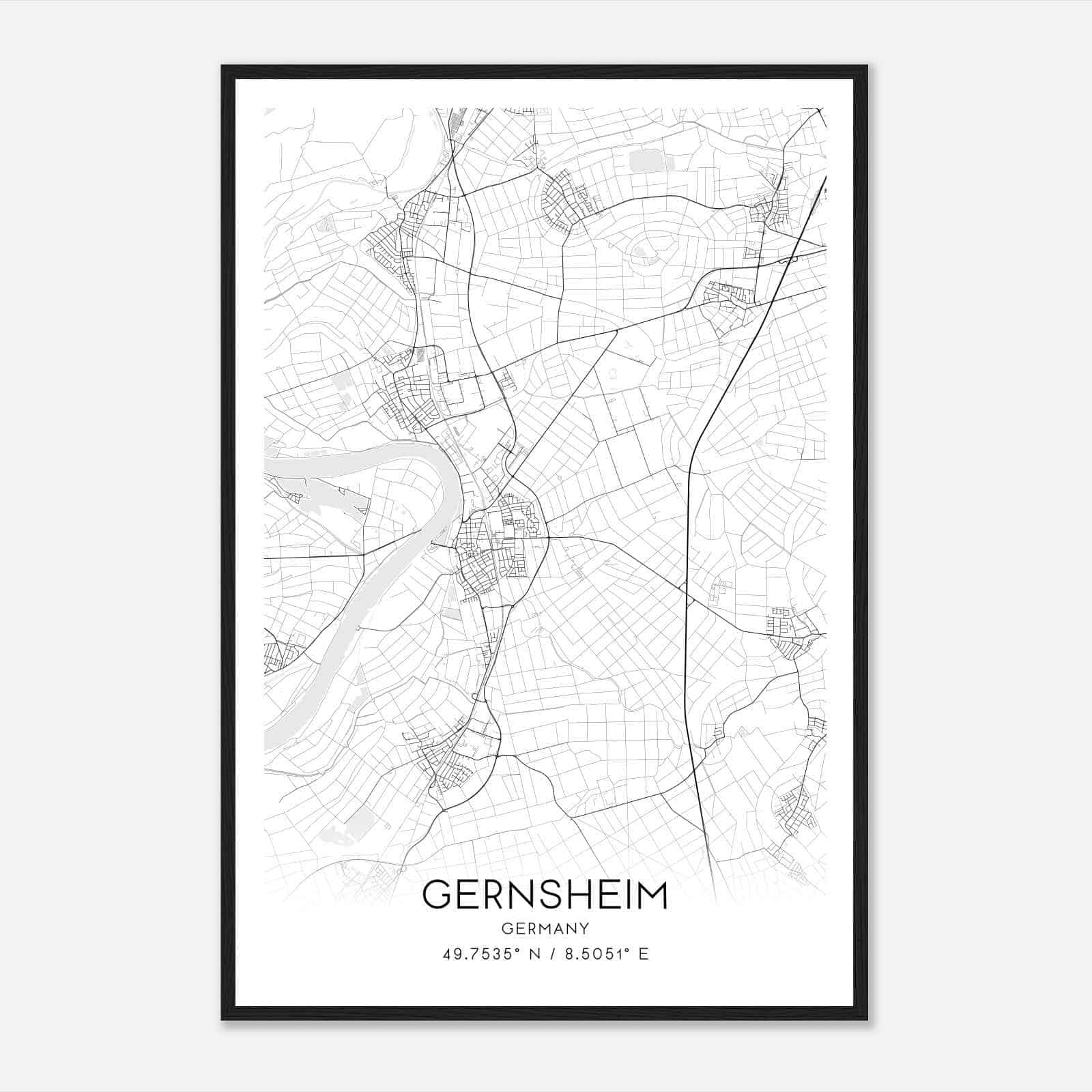 Gernsheim Germany Map Poster, Modern Home Decor Wall Art Print