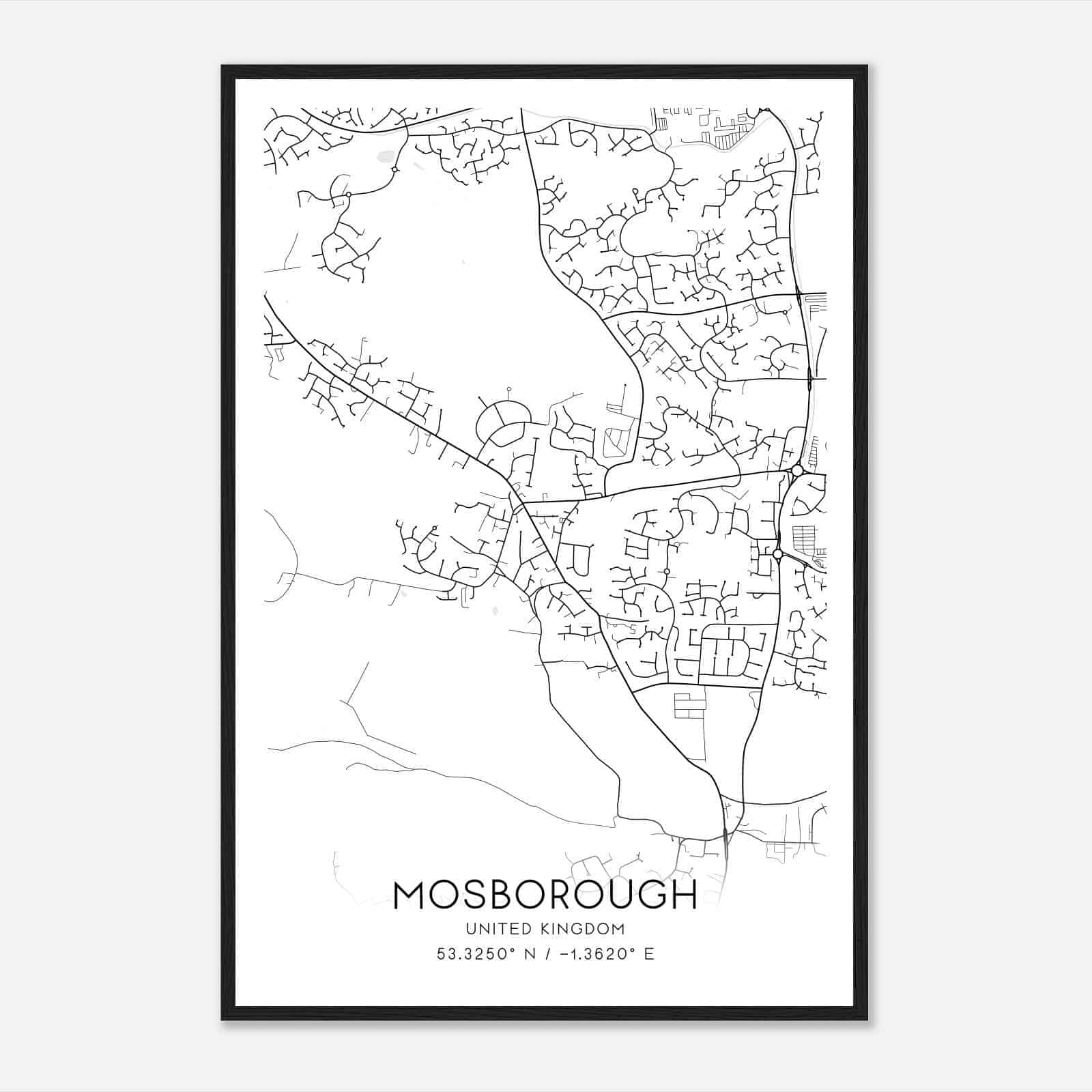 Mosbrough United Kingdom Map Poster, Modern Home Decor Wall Art Print