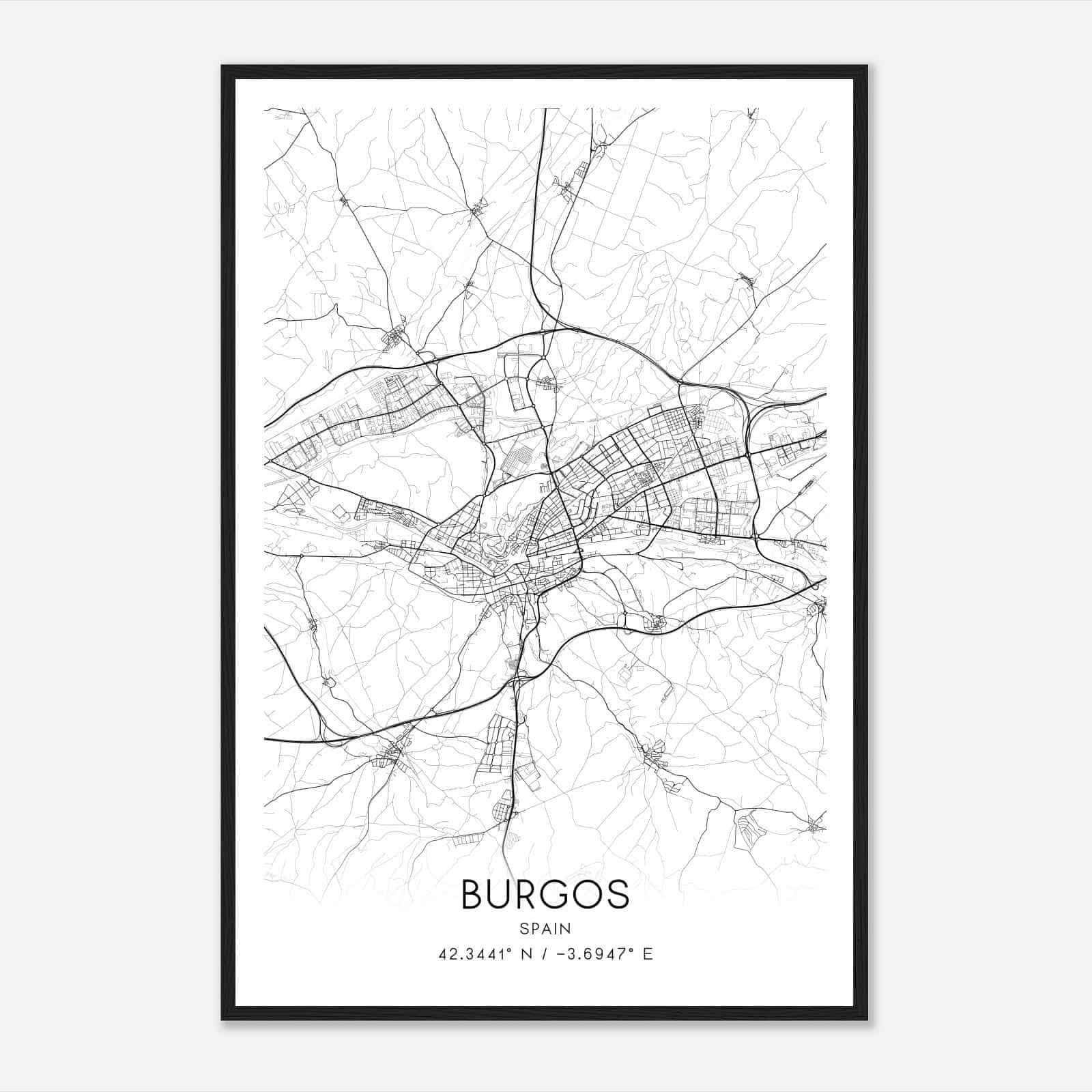 Burgos Spain Map Poster, Modern Home Decor Wall Art Print