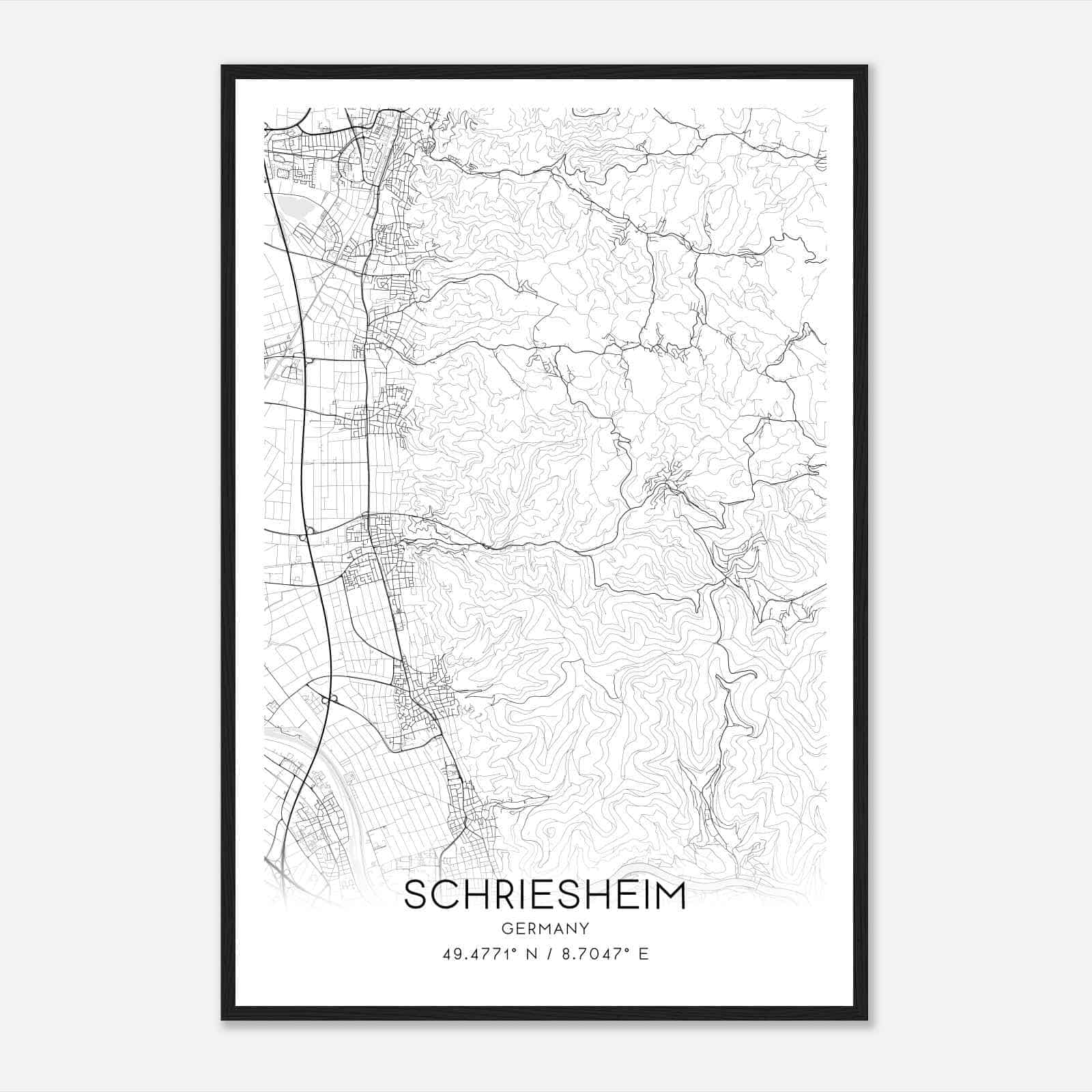 Schriesheim Germany Map Poster, Modern Home Decor Wall Art Print