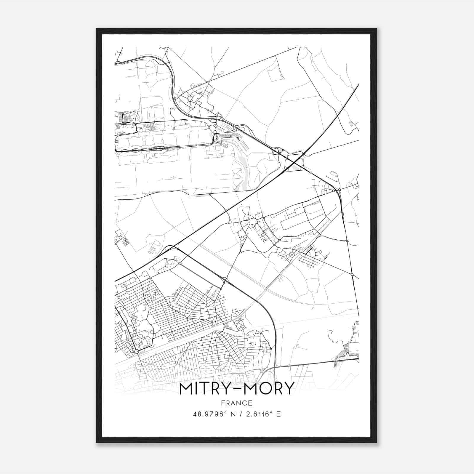 Mitry-Mory France Map Poster, Modern Home Decor Wall Art Print