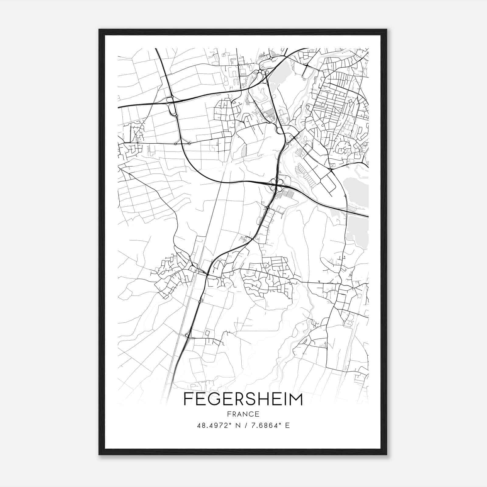 Fegersheim France Map Poster, Modern Home Decor Wall Art Print