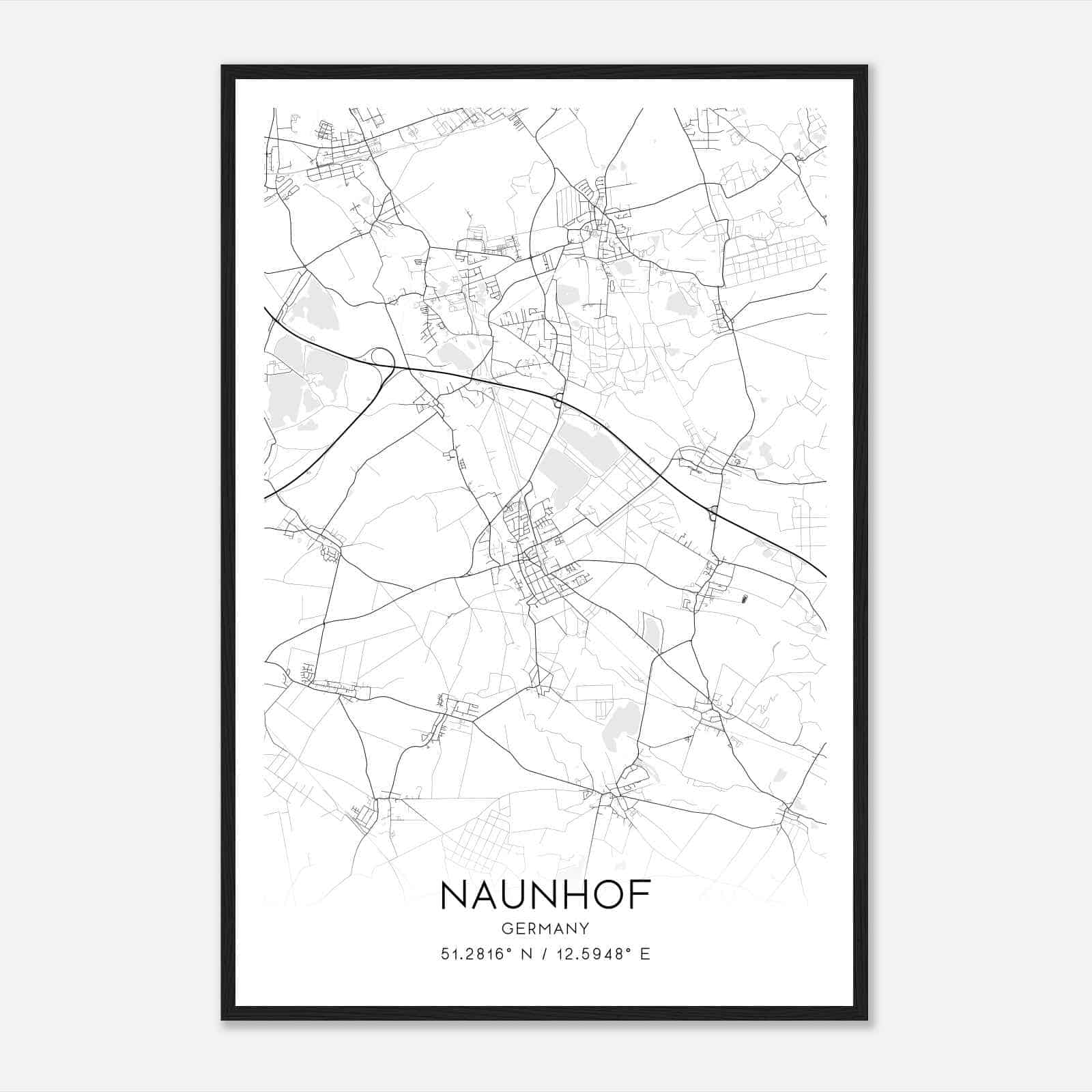 Naunhof Germany Map Poster, Modern Home Decor Wall Art Print