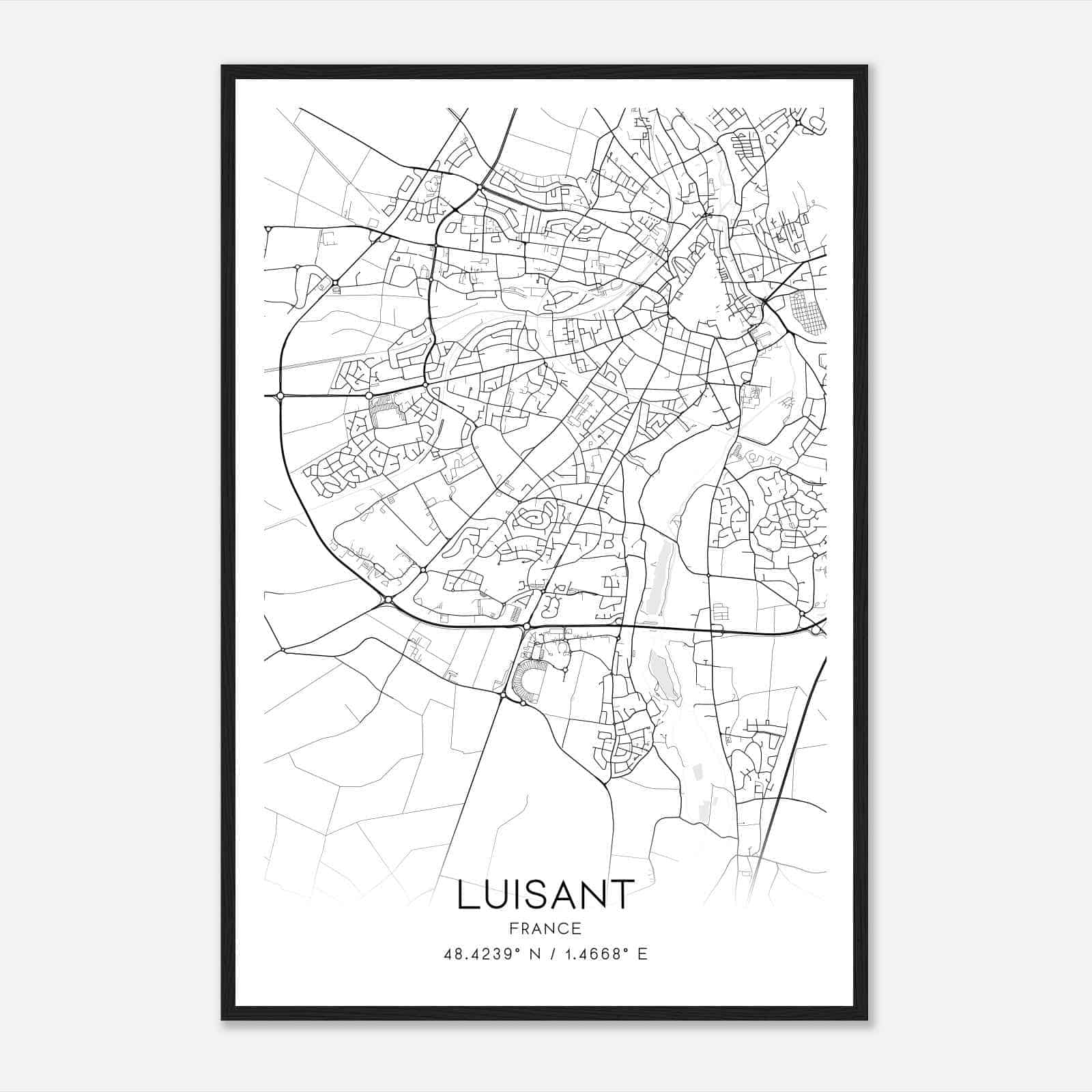 Luisant France Map Poster, Modern Home Decor Wall Art Print