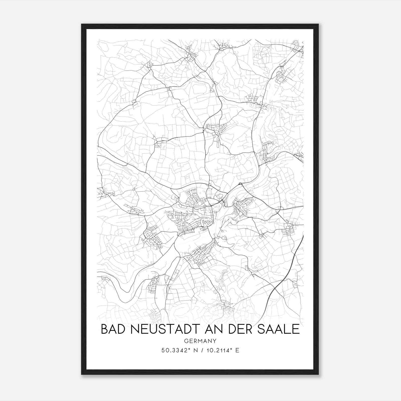 Bad Neustadt Germany Map Poster, Modern Home Decor Wall Art Print