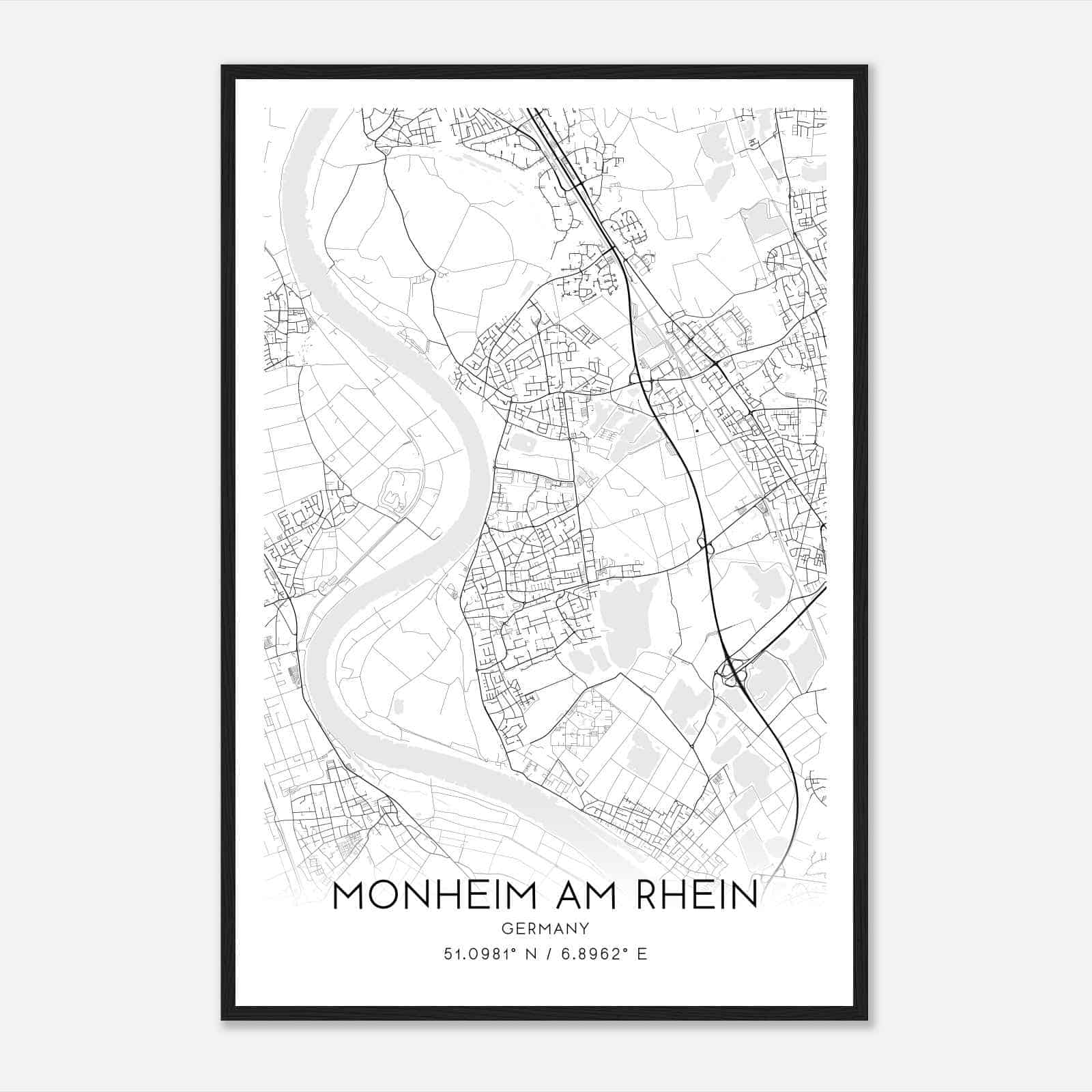 Monheim Germany Map Poster, Modern Home Decor Wall Art Print
