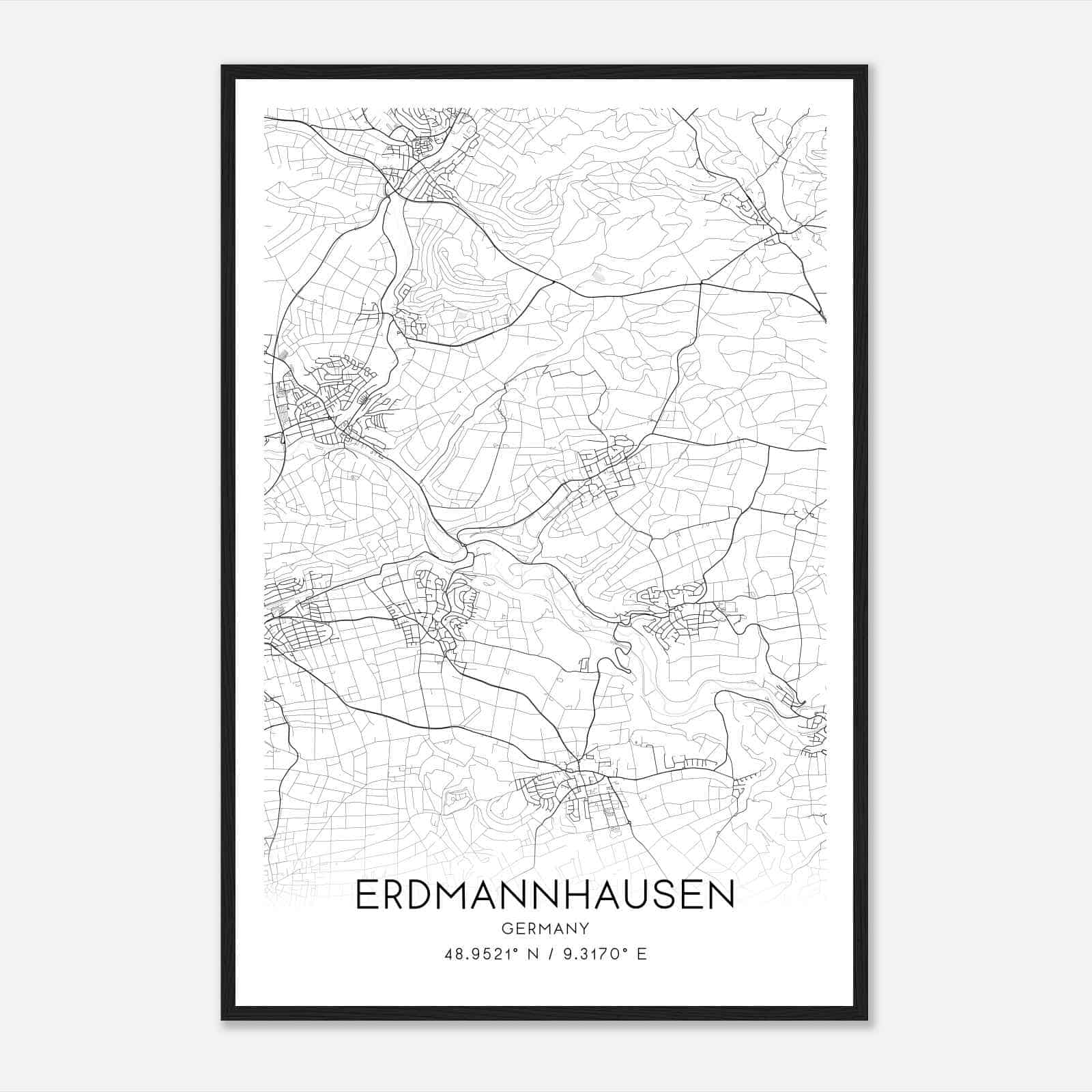 Erdmannhausen Germany Map Poster, Modern Home Decor Wall Art Print