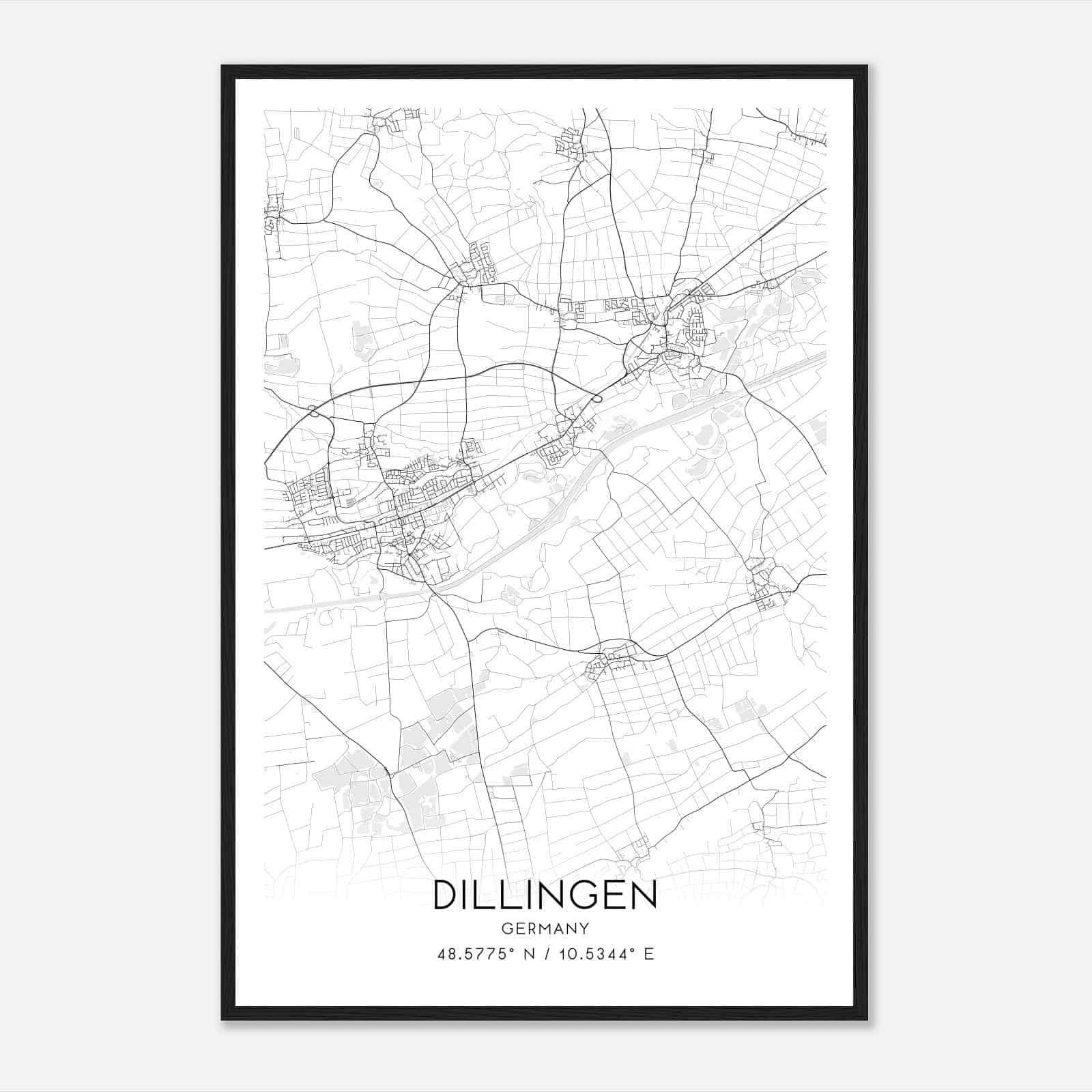 Dillingen Germany Map Poster, Modern Home Decor Wall Art Print